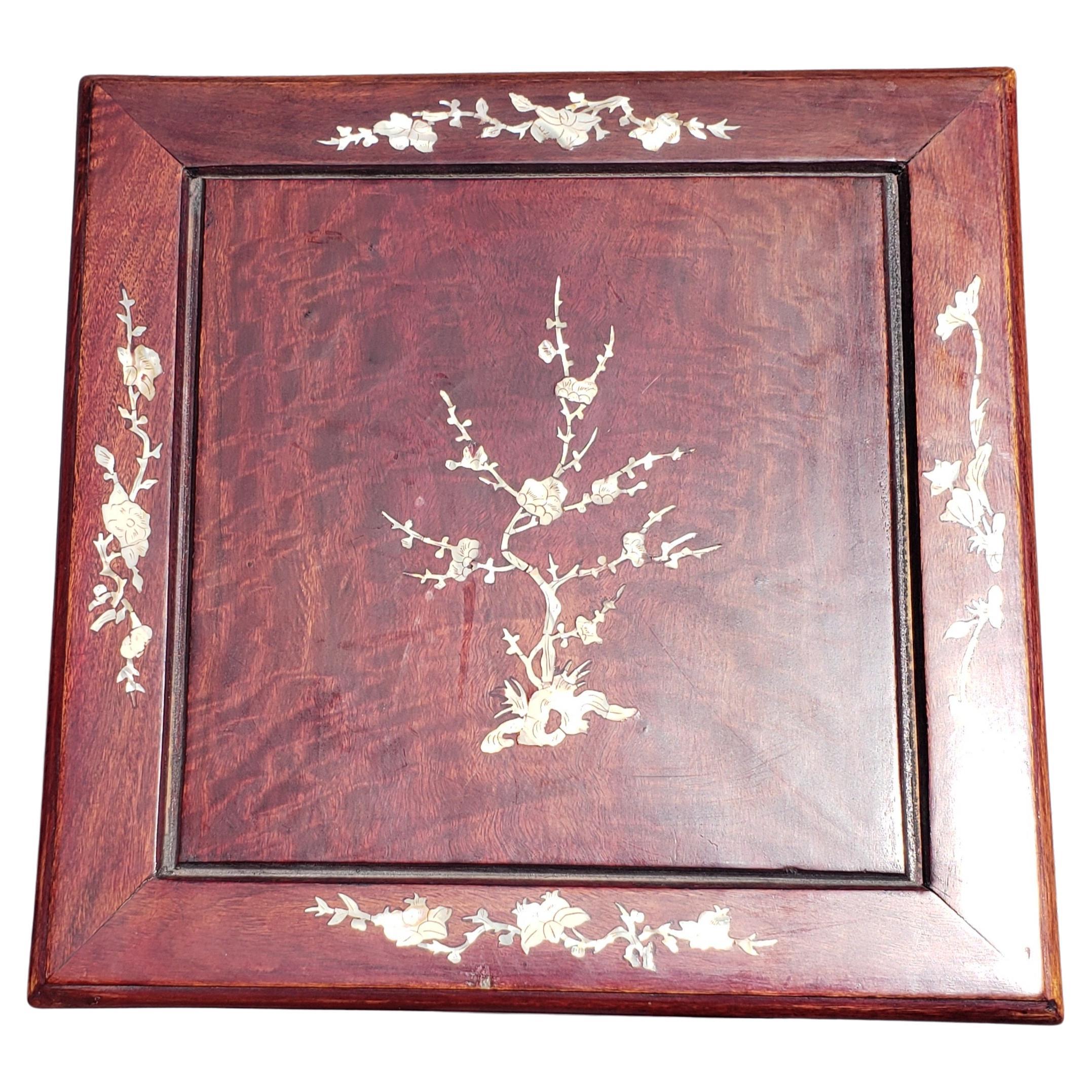 Hong Kong Rosewood Mother-of-Pearl Inlay Square Side Table For Sale
