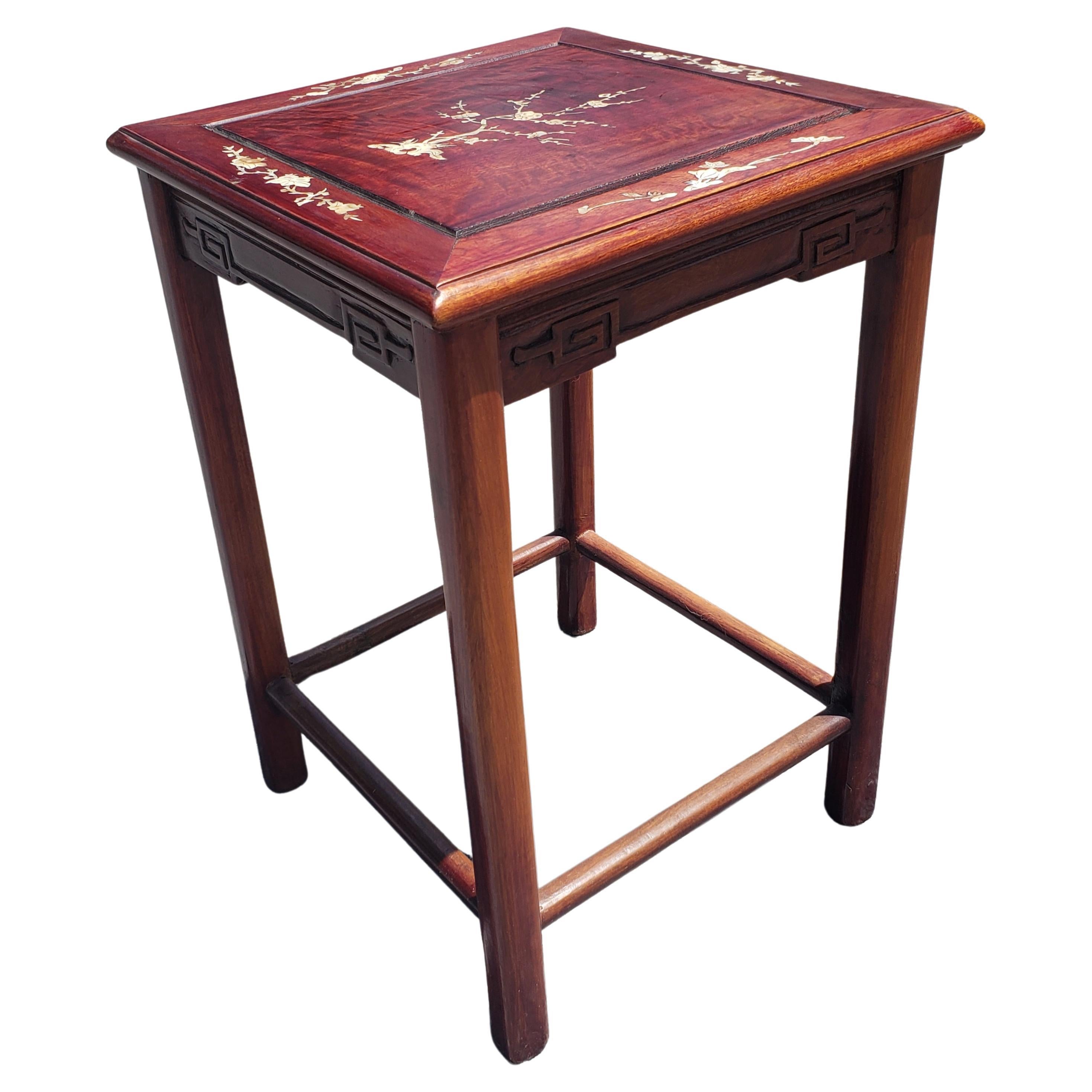 Woodwork Rosewood Mother-of-Pearl Inlay Square Side Table For Sale