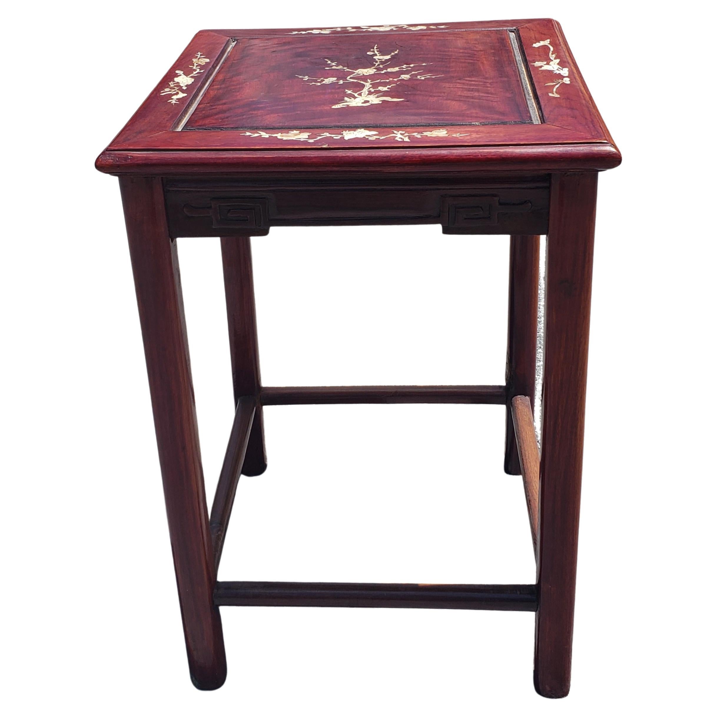Rosewood Mother-of-Pearl Inlay Square Side Table In Good Condition For Sale In Germantown, MD