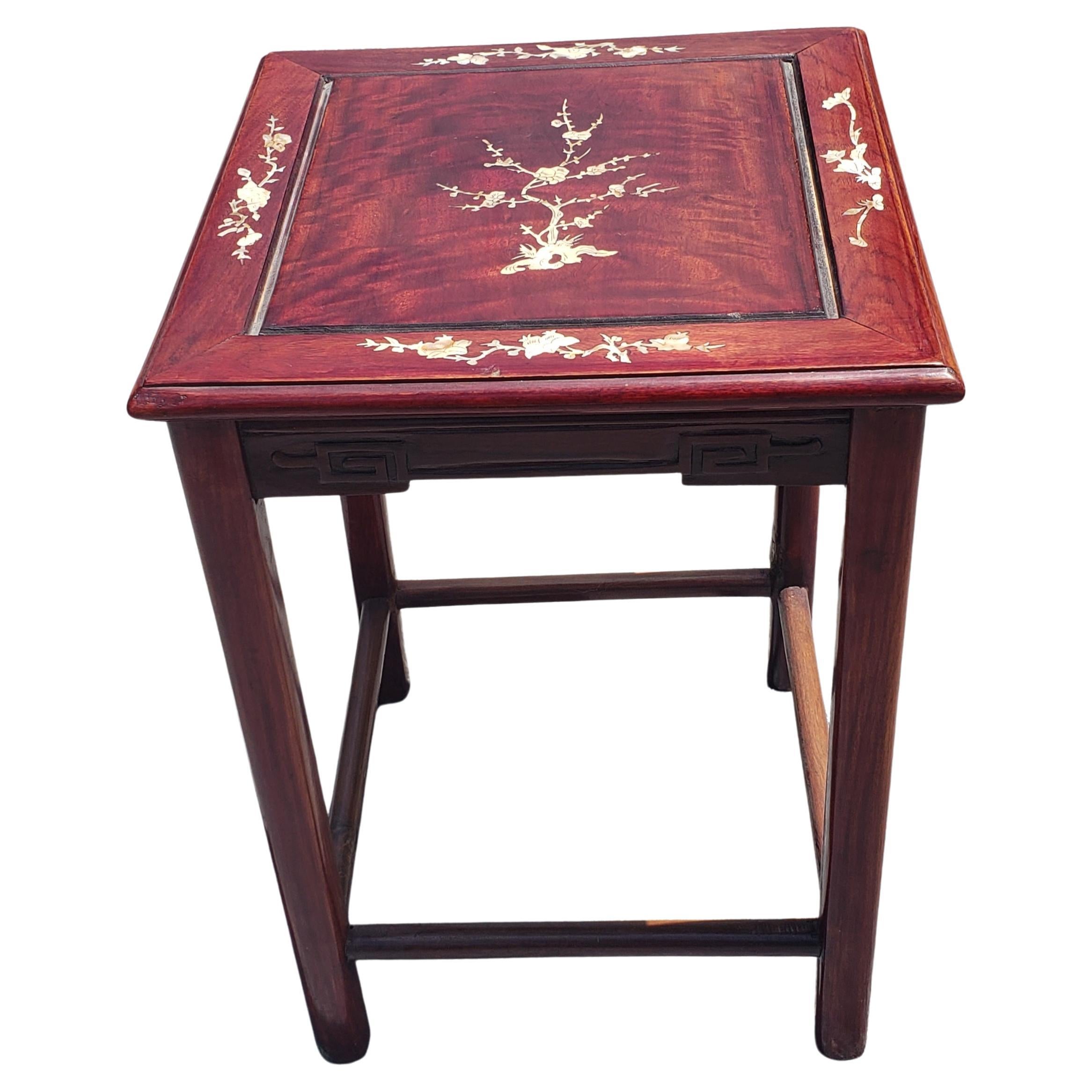 20th Century Rosewood Mother-of-Pearl Inlay Square Side Table For Sale