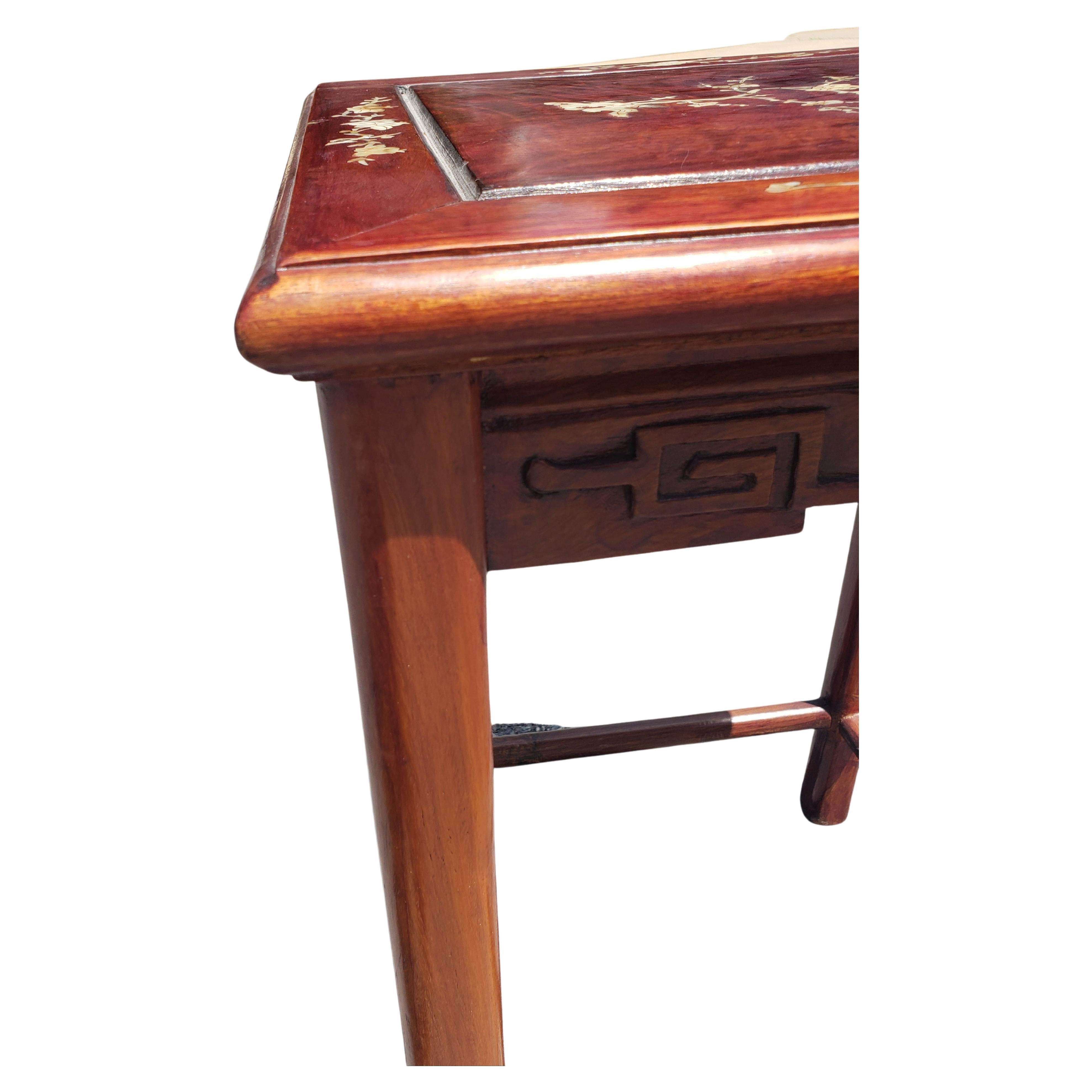 Rosewood Mother-of-Pearl Inlay Square Side Table For Sale 1
