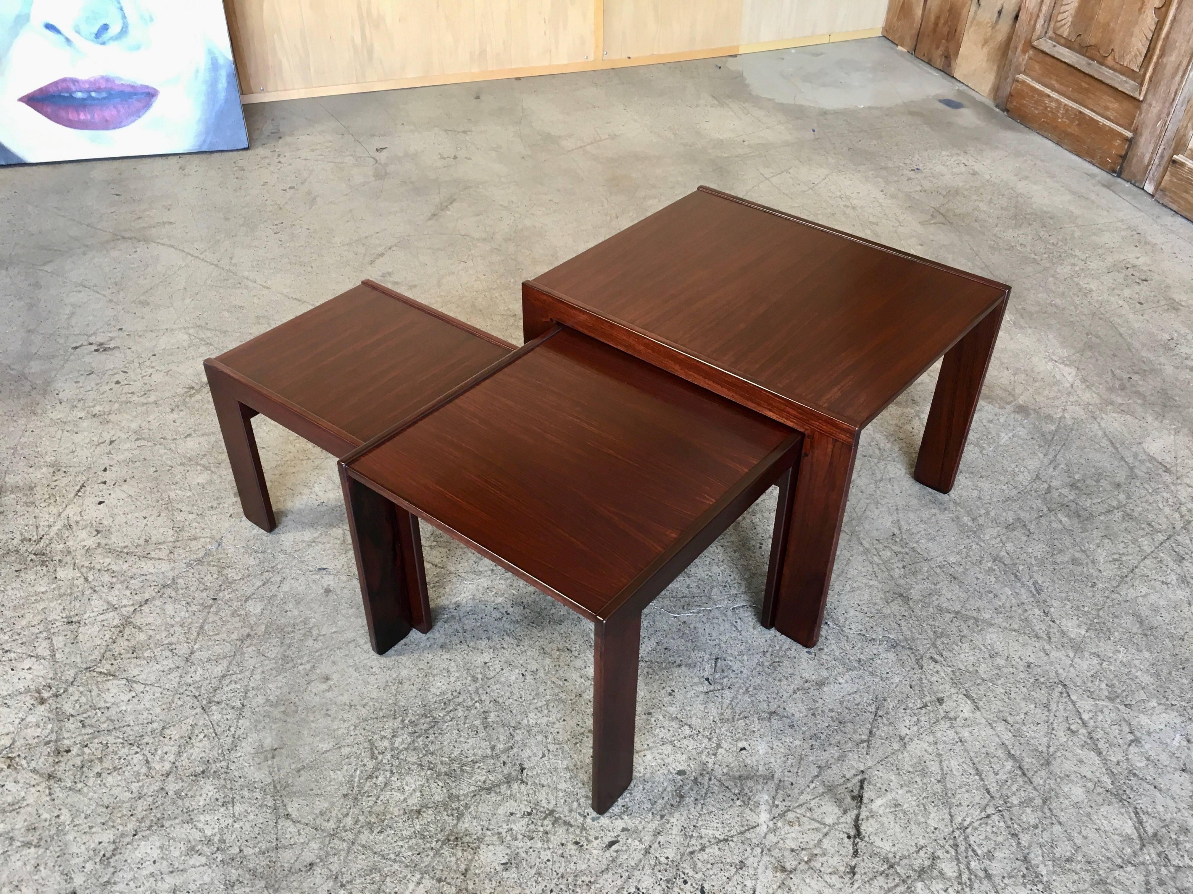 Rosewood Nesting Tables by Afra & Tobia Scarpa for Cassina, 1960s, Set of Three 4