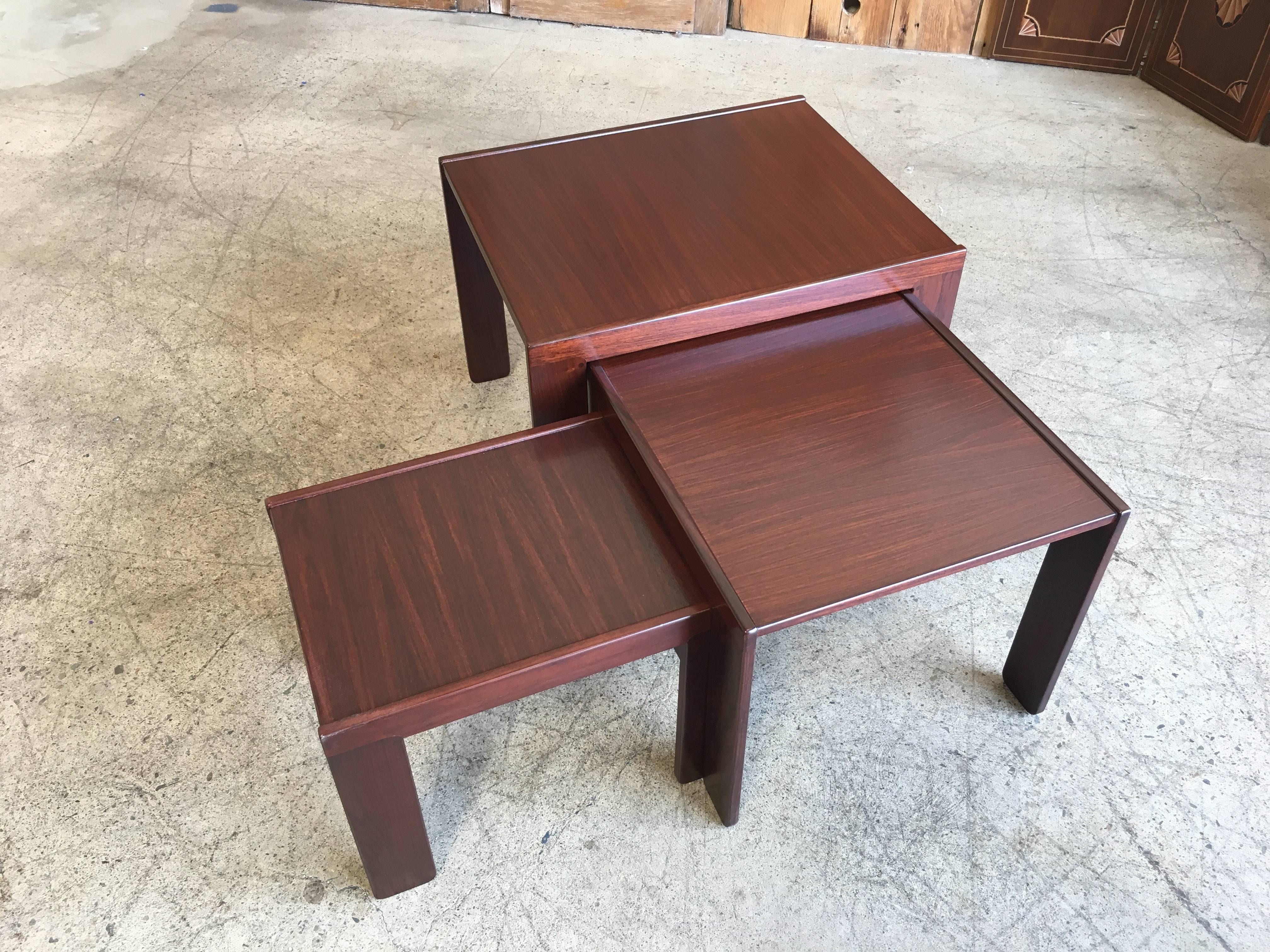 Rosewood Nesting Tables by Afra & Tobia Scarpa for Cassina, 1960s, Set of Three 5