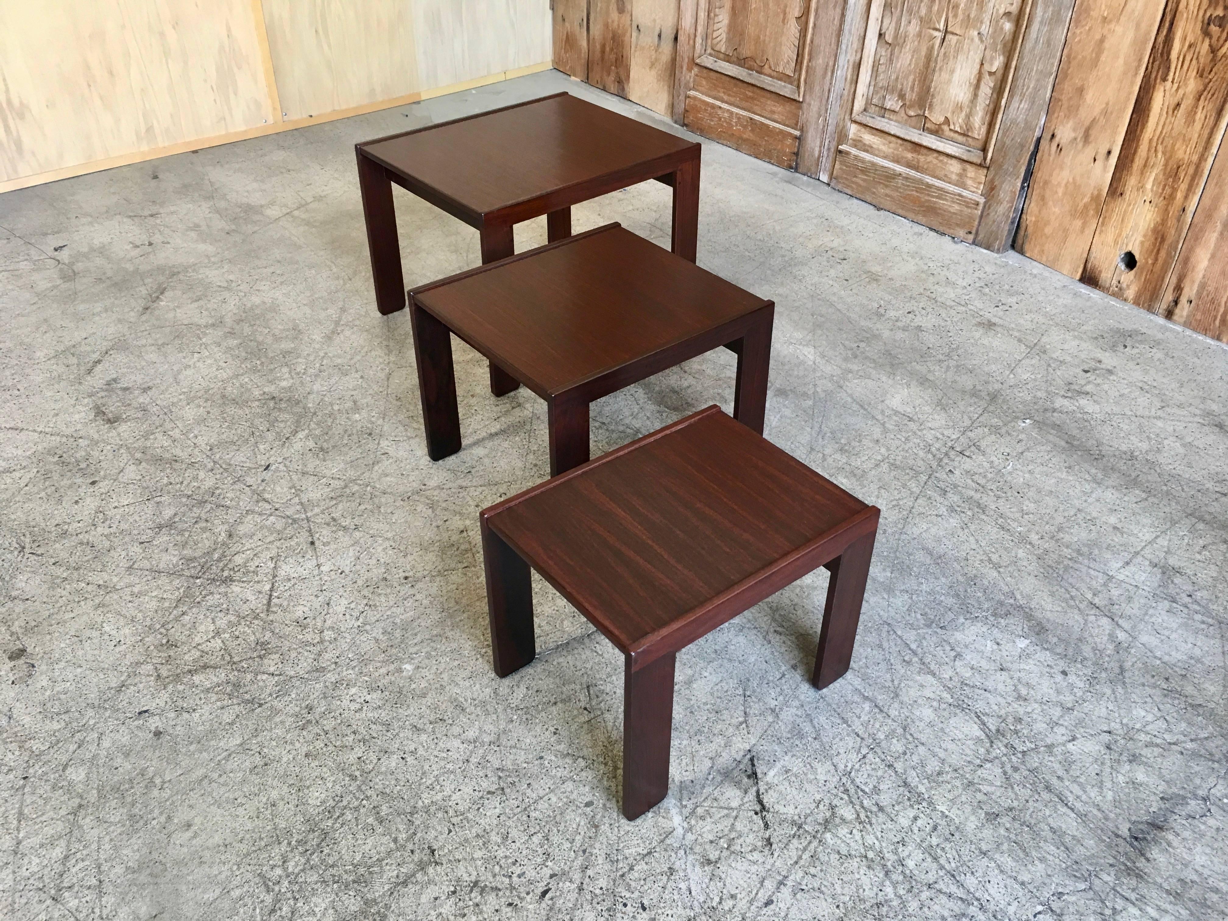 Rosewood Nesting Tables by Afra & Tobia Scarpa for Cassina, 1960s, Set of Three 7