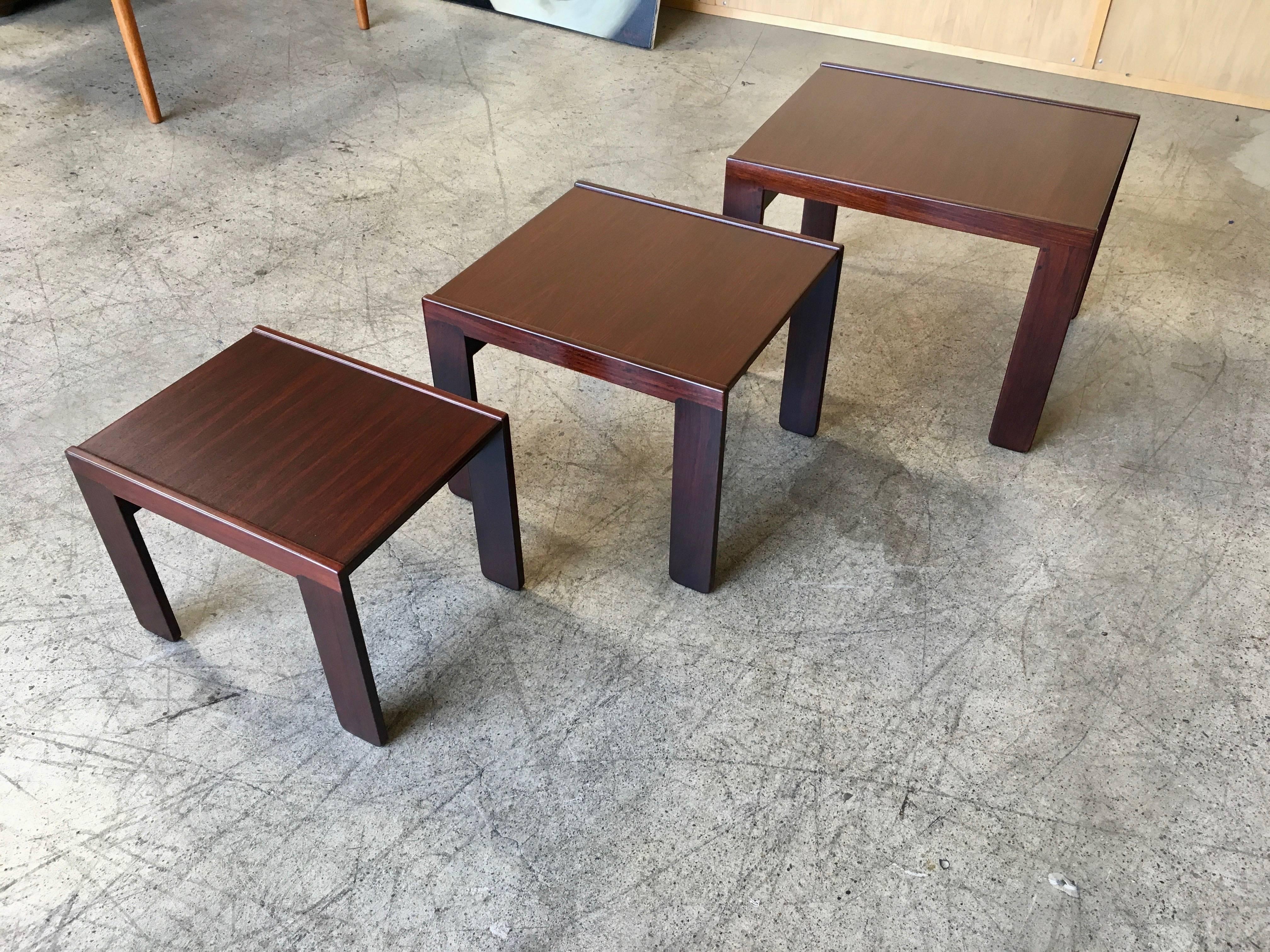 Rosewood Nesting Tables by Afra & Tobia Scarpa for Cassina, 1960s, Set of Three 8