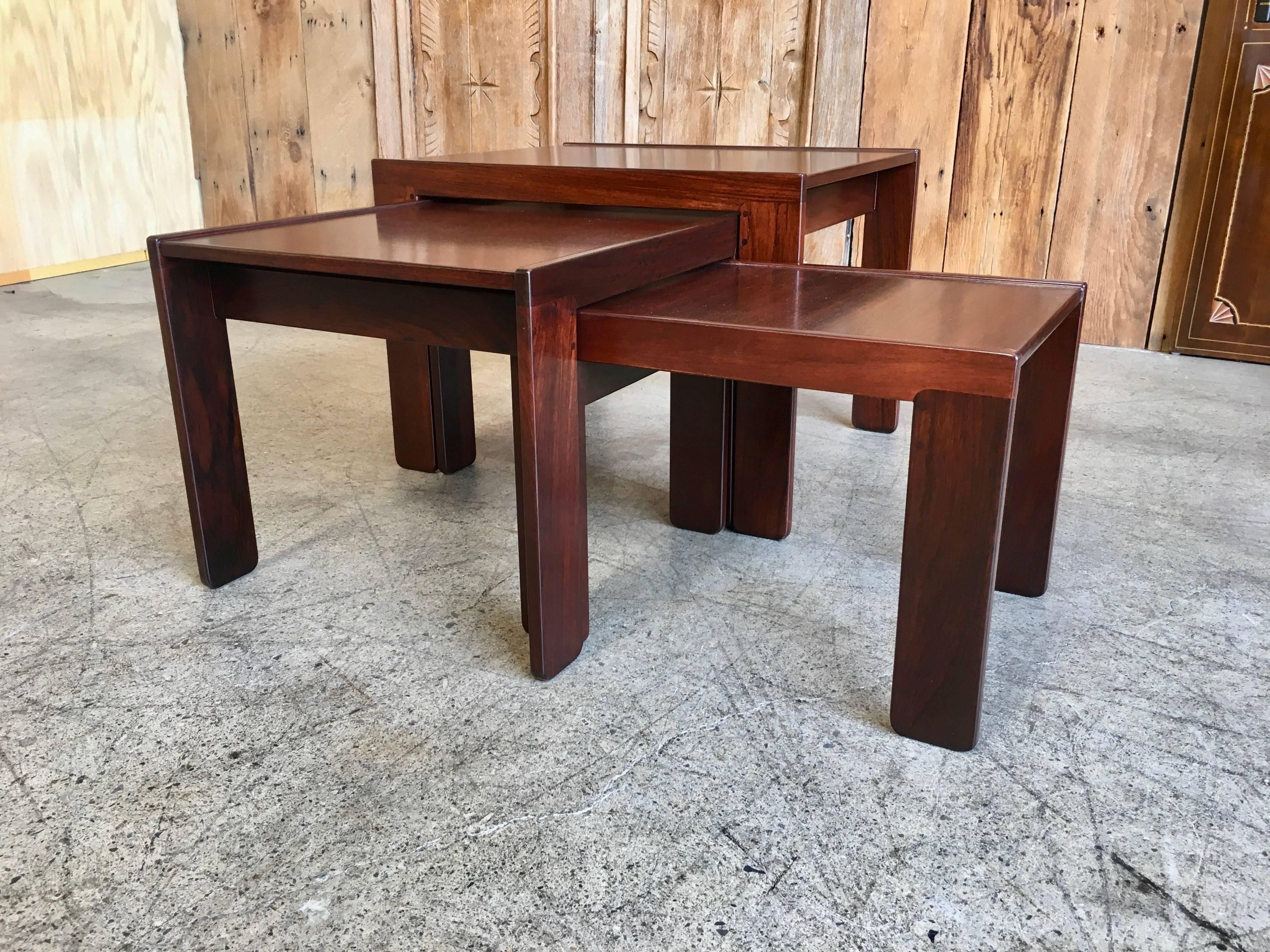 Rosewood Nesting Tables by Afra & Tobia Scarpa for Cassina, 1960s, Set of Three 11