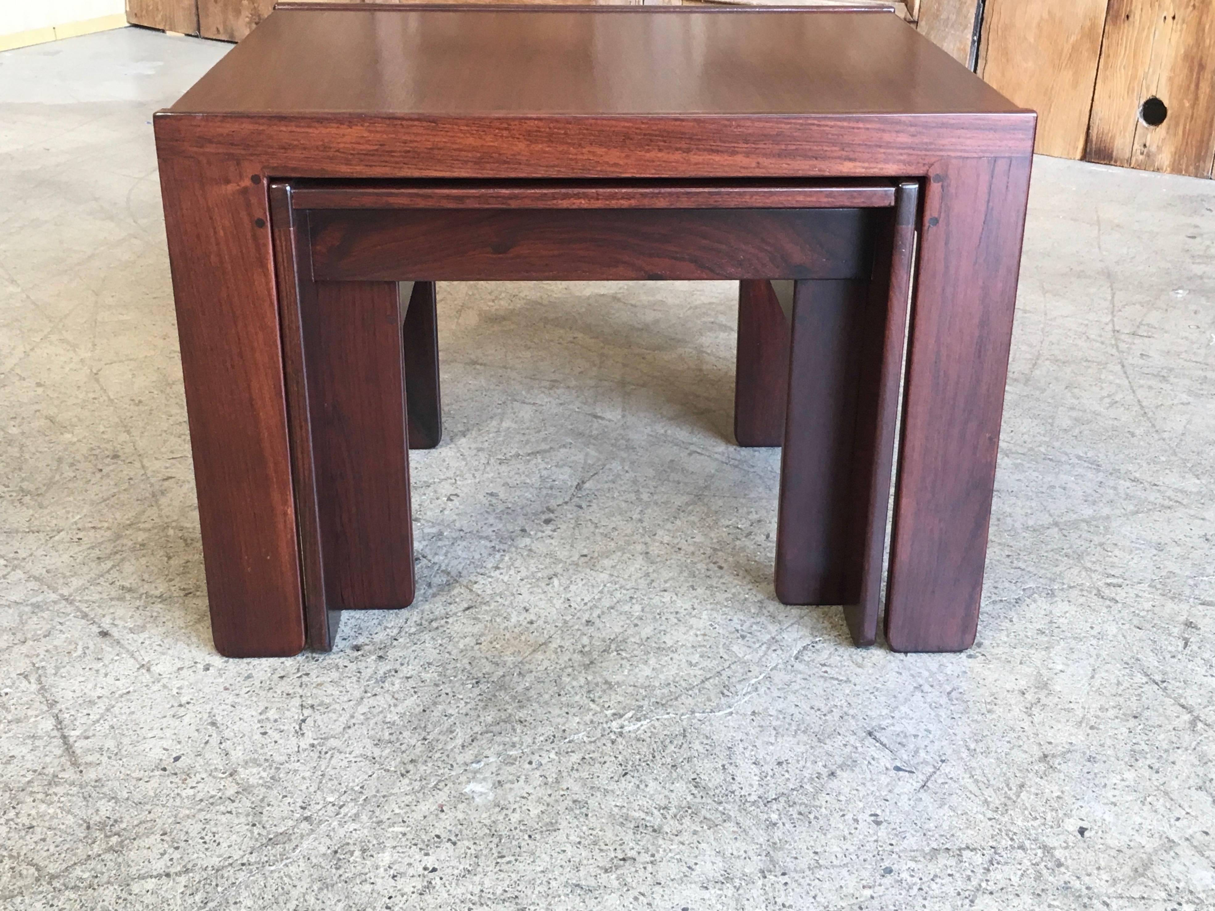 Mid-Century Modern Rosewood Nesting Tables by Afra & Tobia Scarpa for Cassina, 1960s, Set of Three