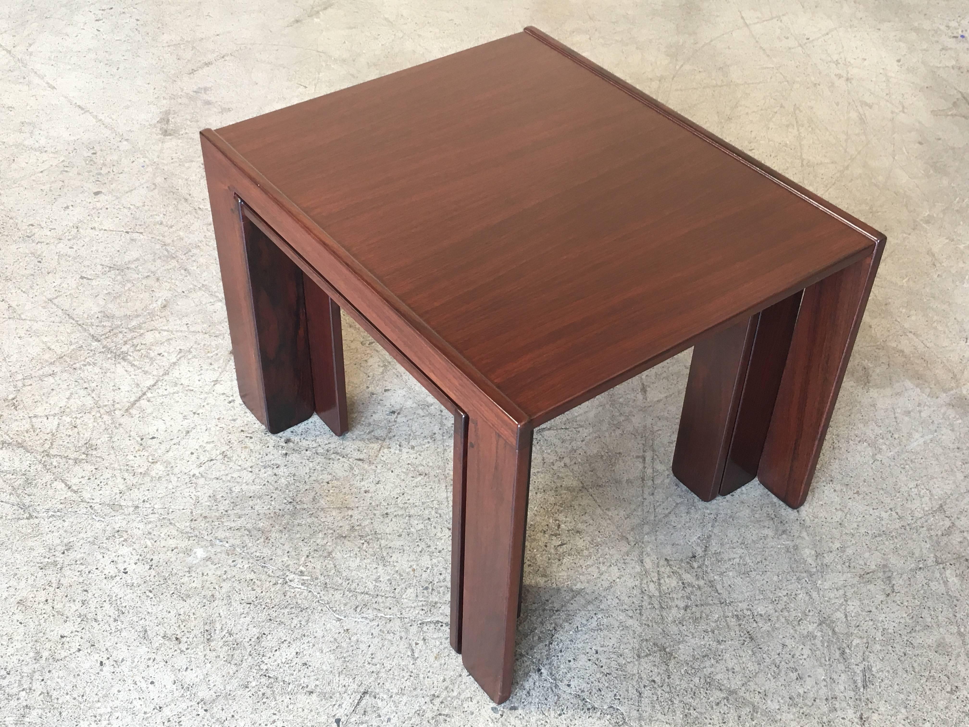 Italian Rosewood Nesting Tables by Afra & Tobia Scarpa for Cassina, 1960s, Set of Three