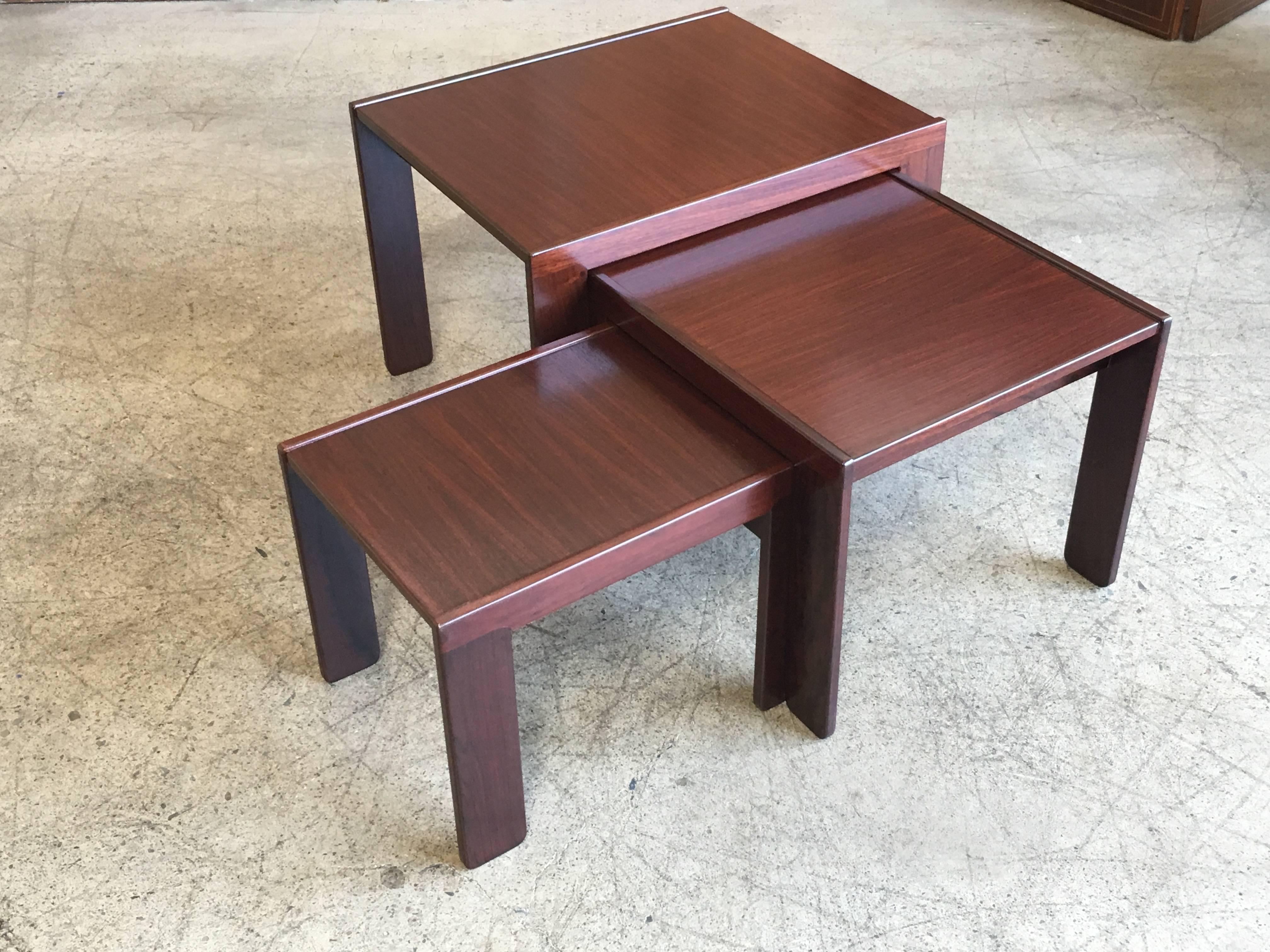 Rosewood Nesting Tables by Afra & Tobia Scarpa for Cassina, 1960s, Set of Three 2