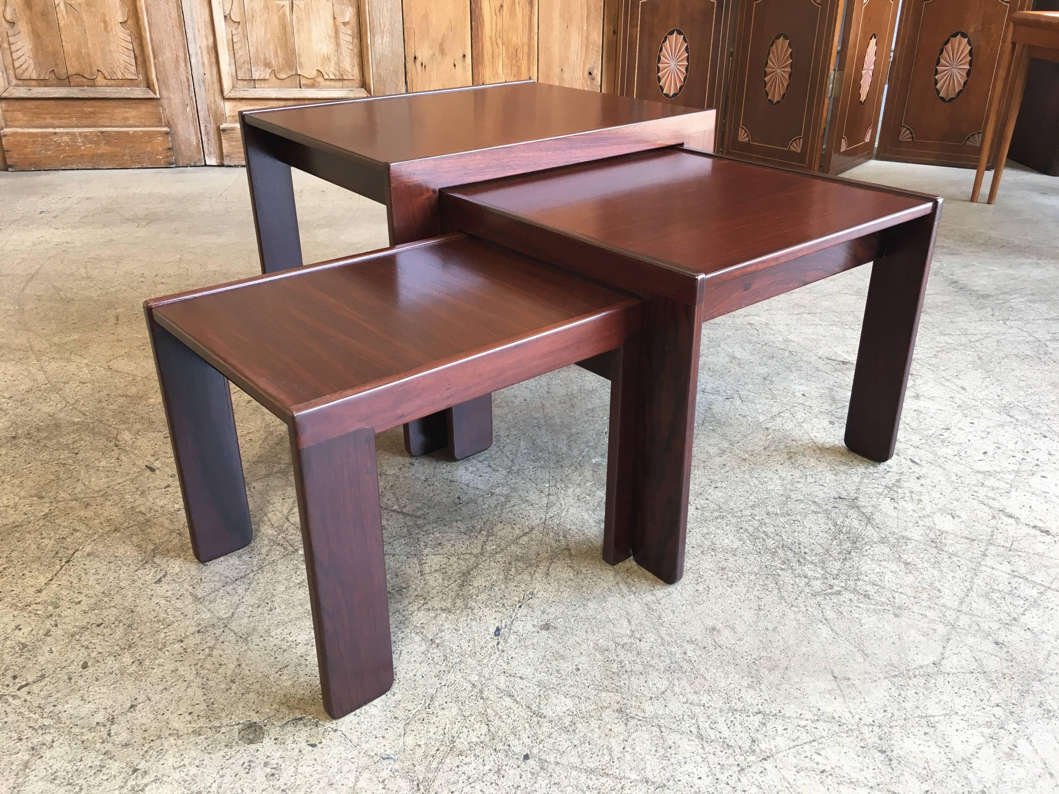 Rosewood Nesting Tables by Afra & Tobia Scarpa for Cassina, 1960s, Set of Three 3
