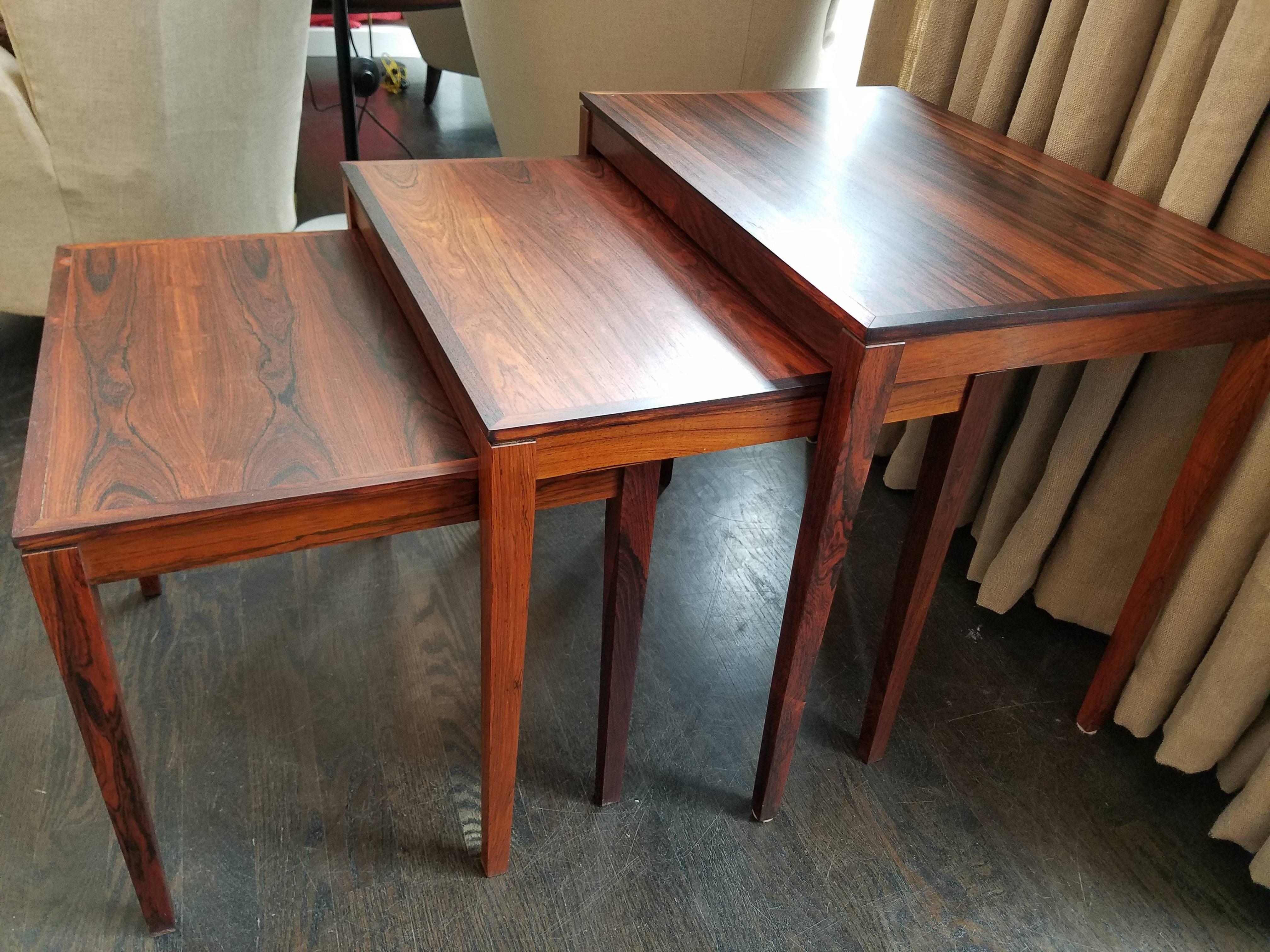 Rosewood Nesting Tables by Bent Silberg Mobler In Excellent Condition In Sag Harbor, NY