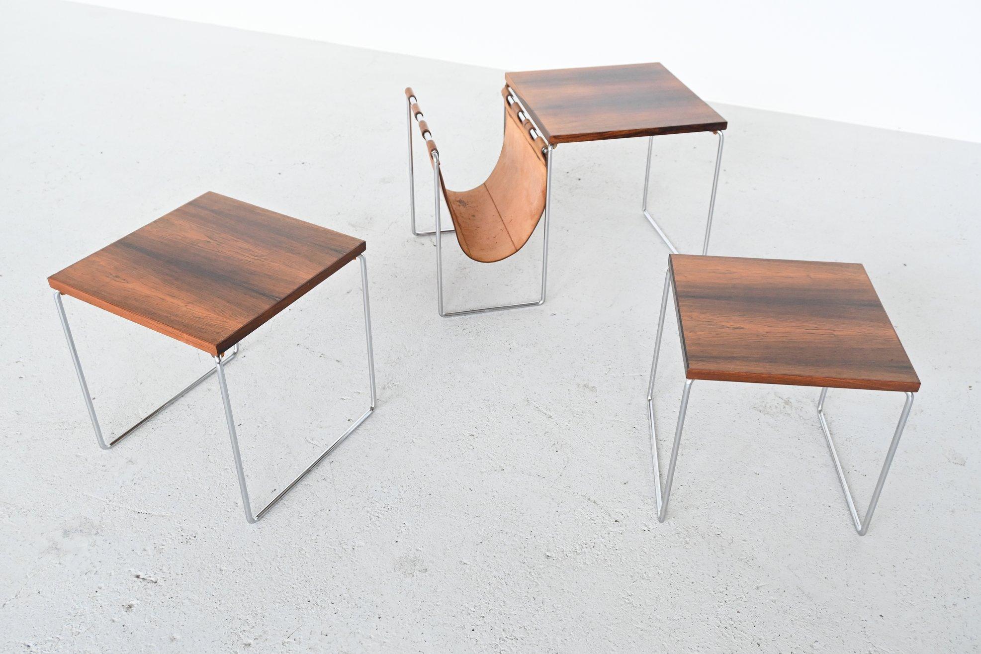 Mid-20th Century Rosewood Nesting Tables Set of Three, The Netherlands, 1960