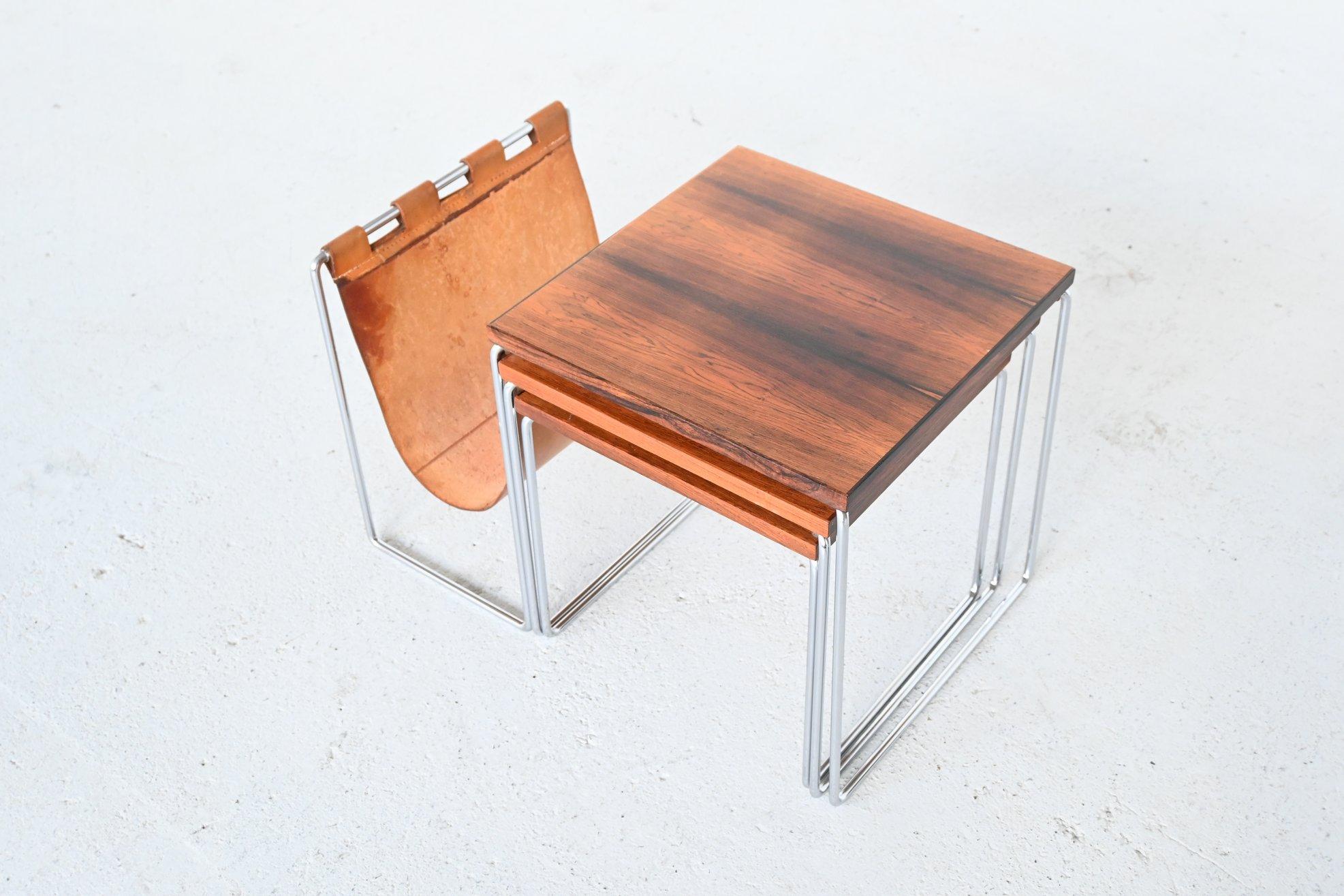 Metal Rosewood Nesting Tables Set of Three, The Netherlands, 1960