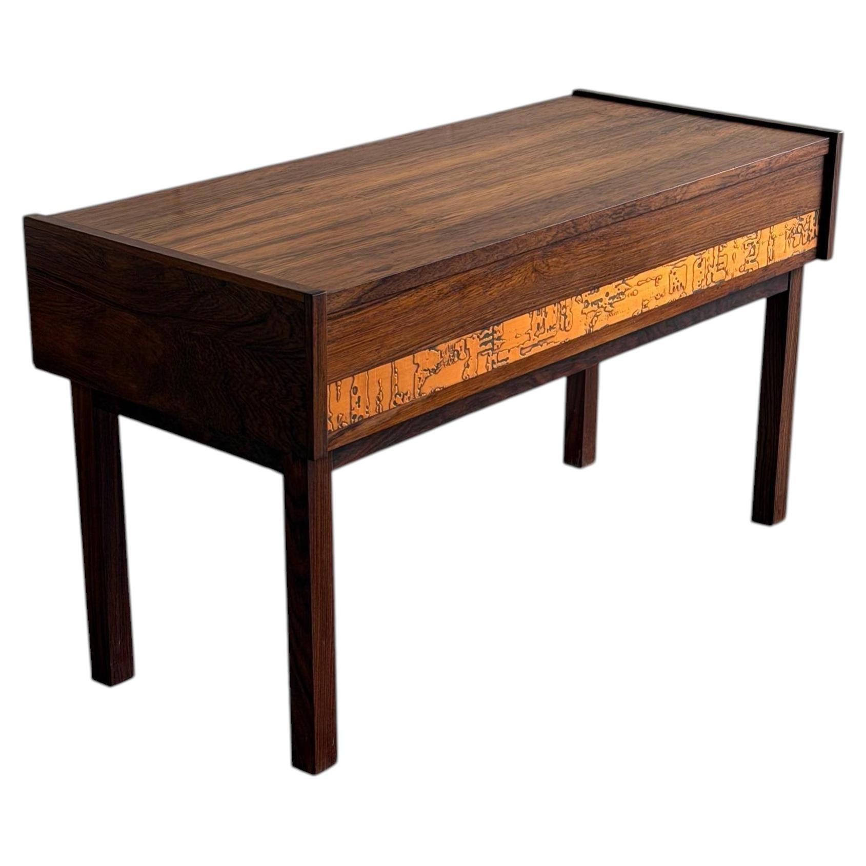 Rosewood One Drawer Entry Table w Etched Panel Risskov Mobelkunst Denmark 1960s For Sale