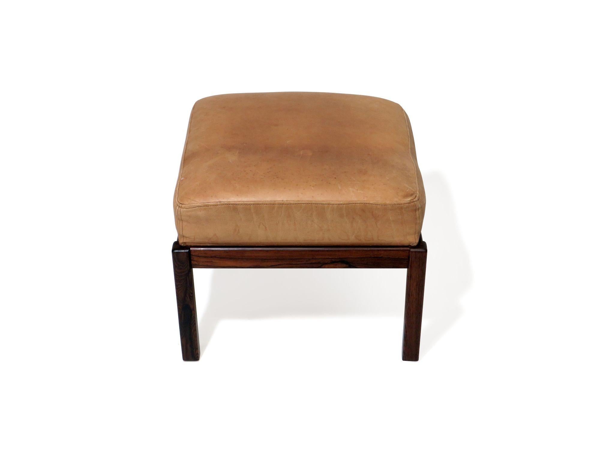 20th Century Rosewood Ottoman Bench in Leather