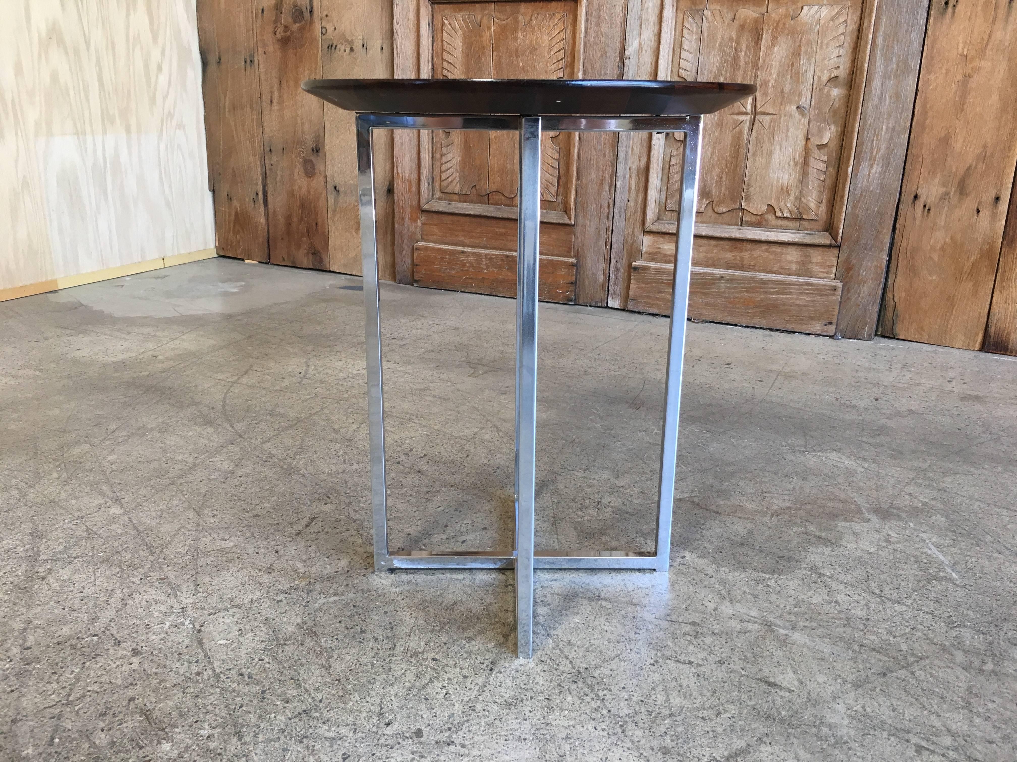Rosewood Parquet Top with Chrome X-Base Side Table In Good Condition In Denton, TX