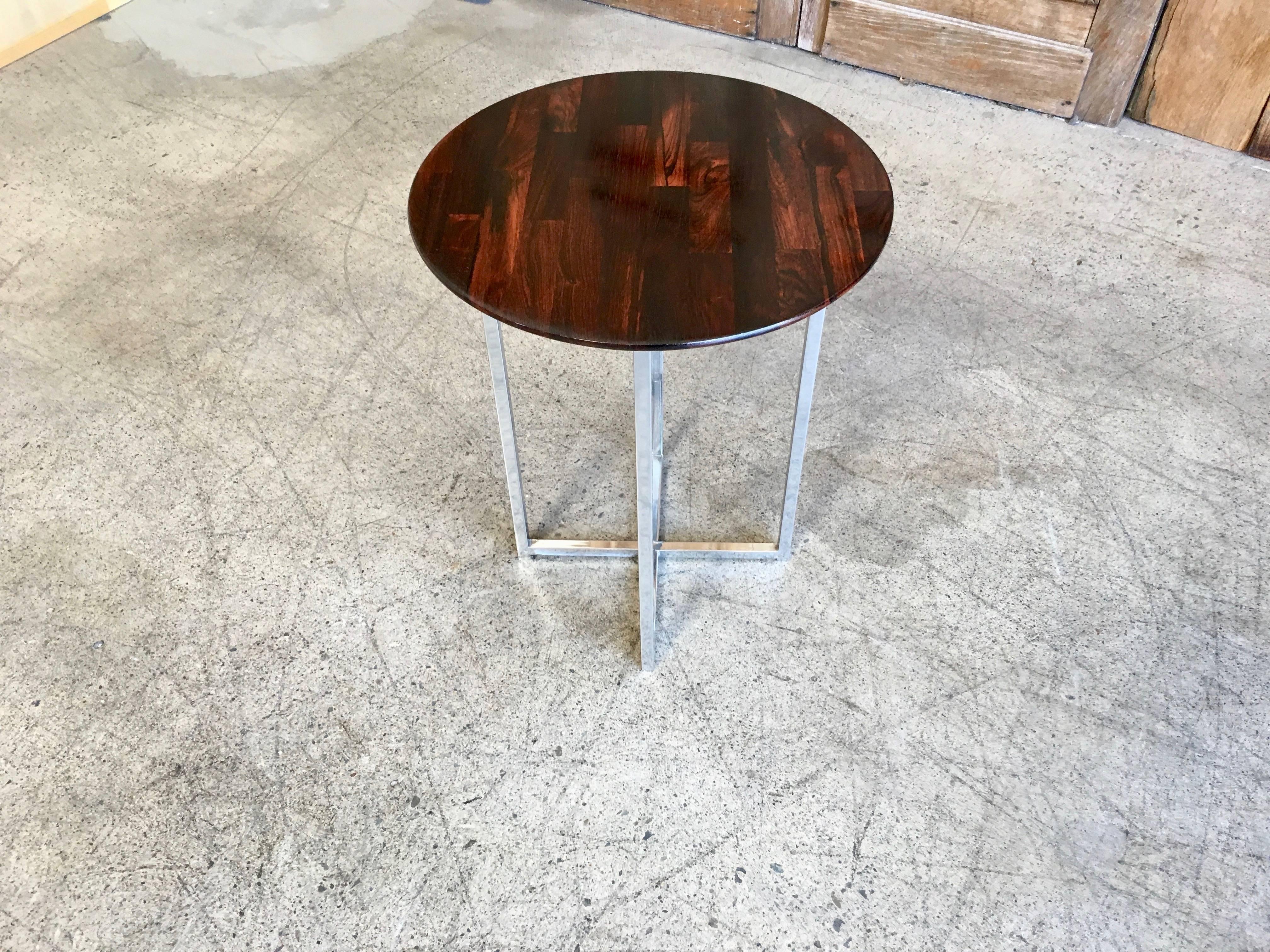 20th Century Rosewood Parquet Top with Chrome X-Base Side Table