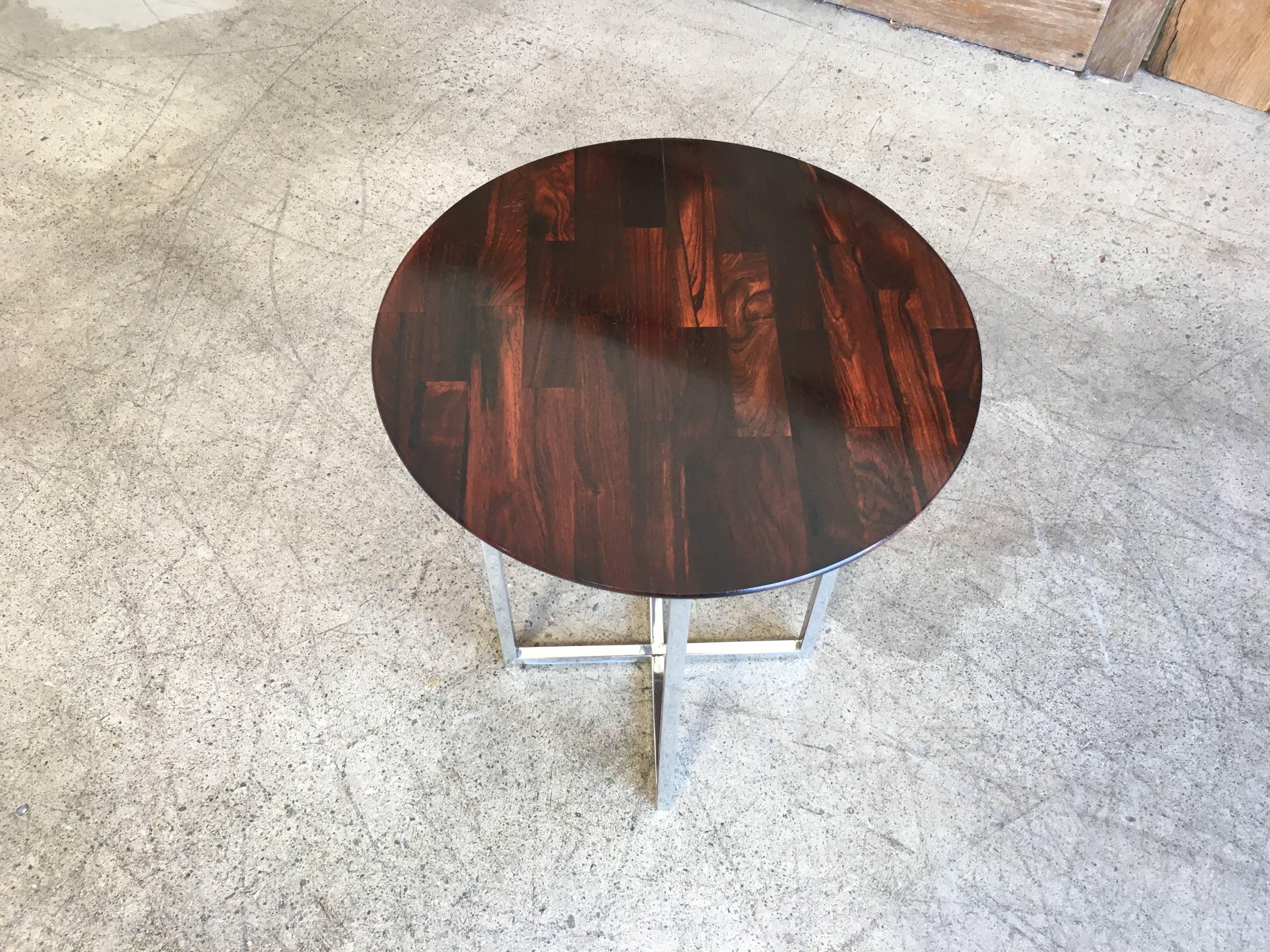 Rosewood Parquet Top with Chrome X-Base Side Table 1