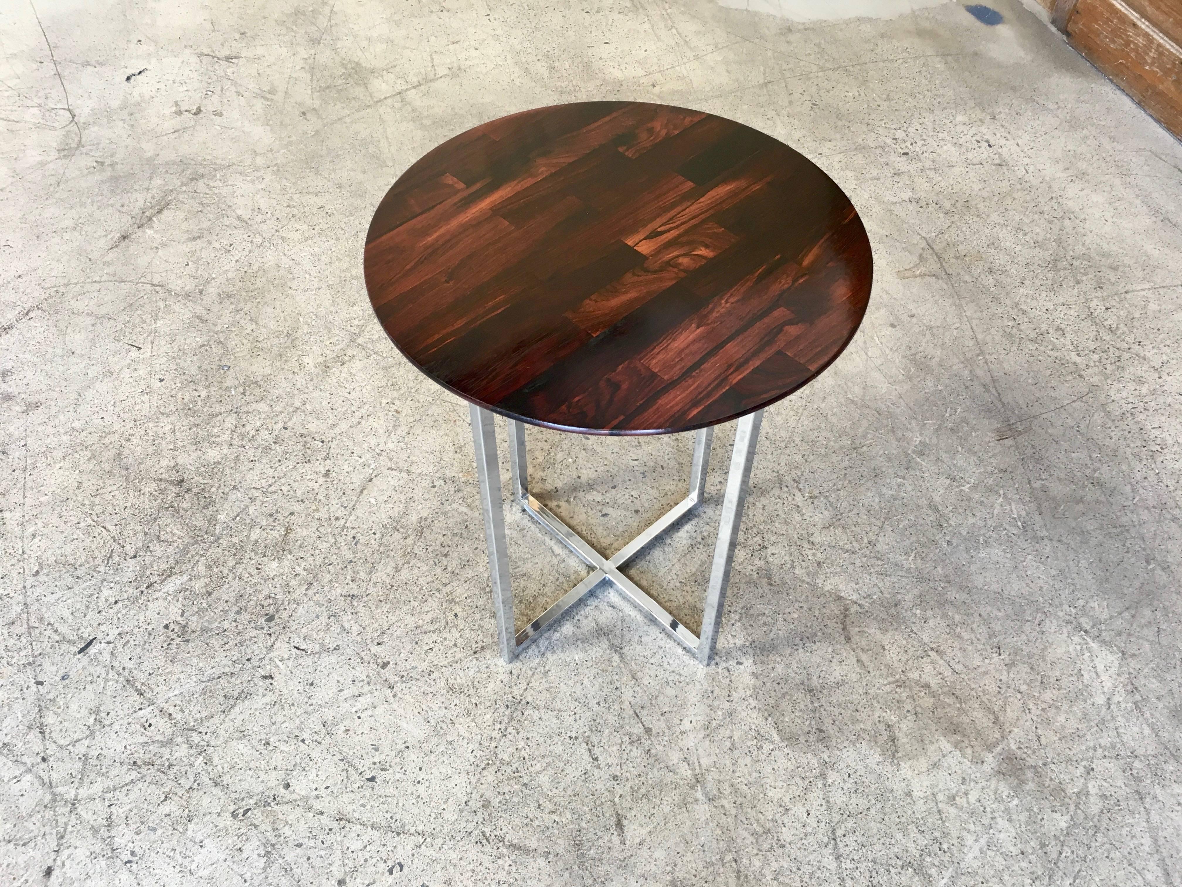 Rosewood Parquet Top with Chrome X-Base Side Table 2