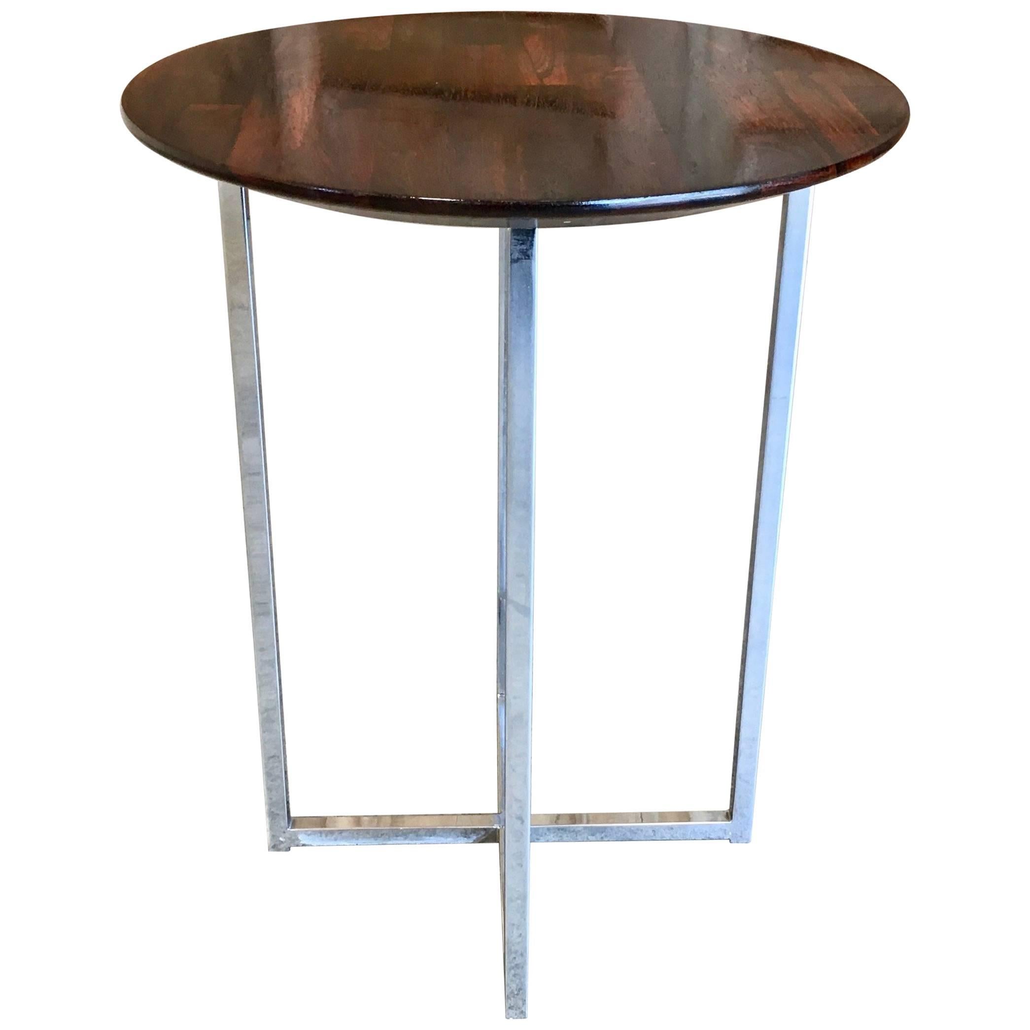 Rosewood Parquet Top with Chrome X-Base Side Table