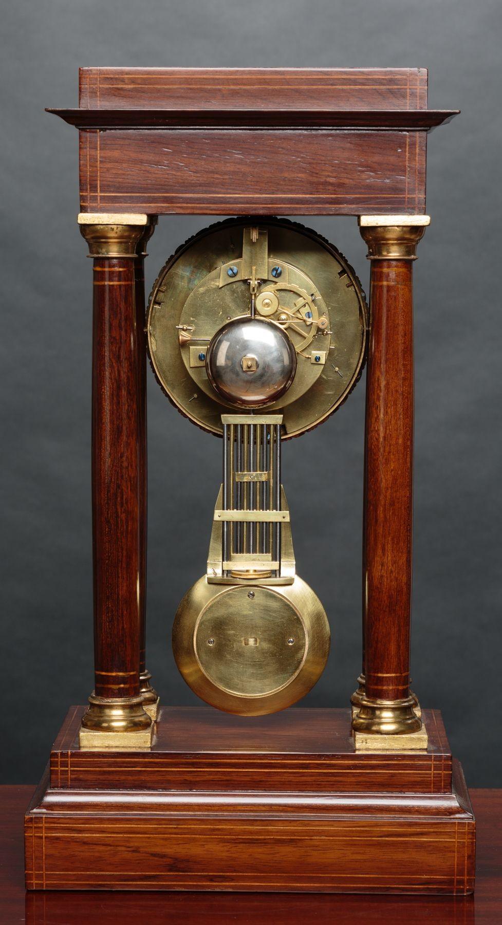 Rosewood Portico Regulator Mantel Clock In Good Condition For Sale In Norwich, GB