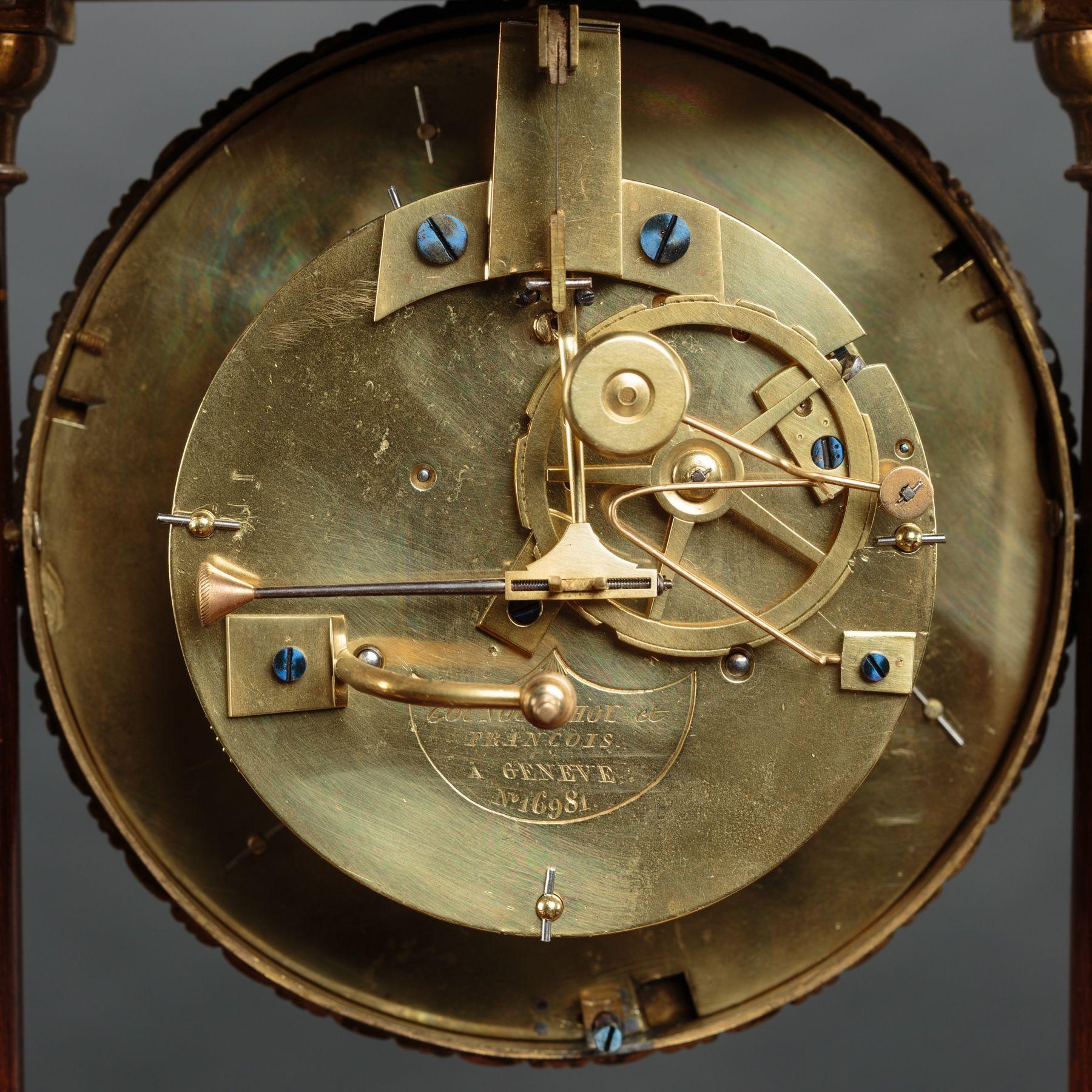 Mid-19th Century Rosewood Portico Regulator Mantel Clock For Sale