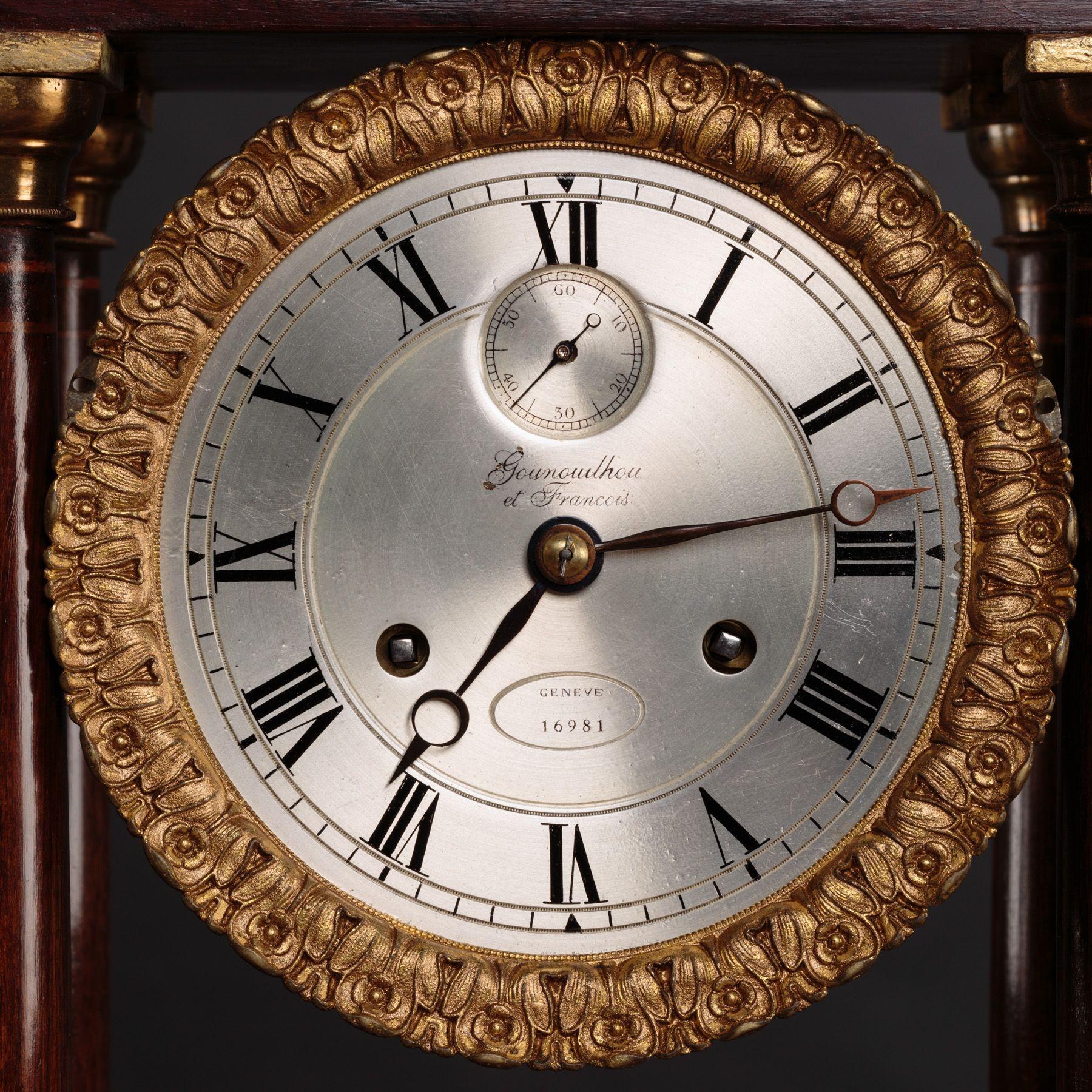 Rosewood Portico Regulator Mantel Clock For Sale 2
