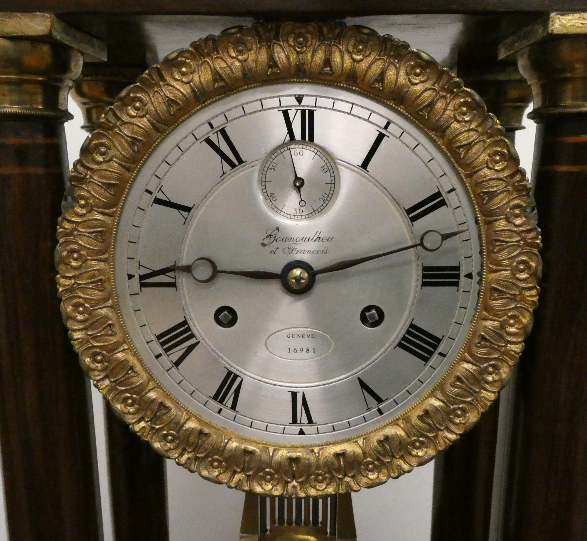 Rosewood Portico Regulator Mantel Clock For Sale 3