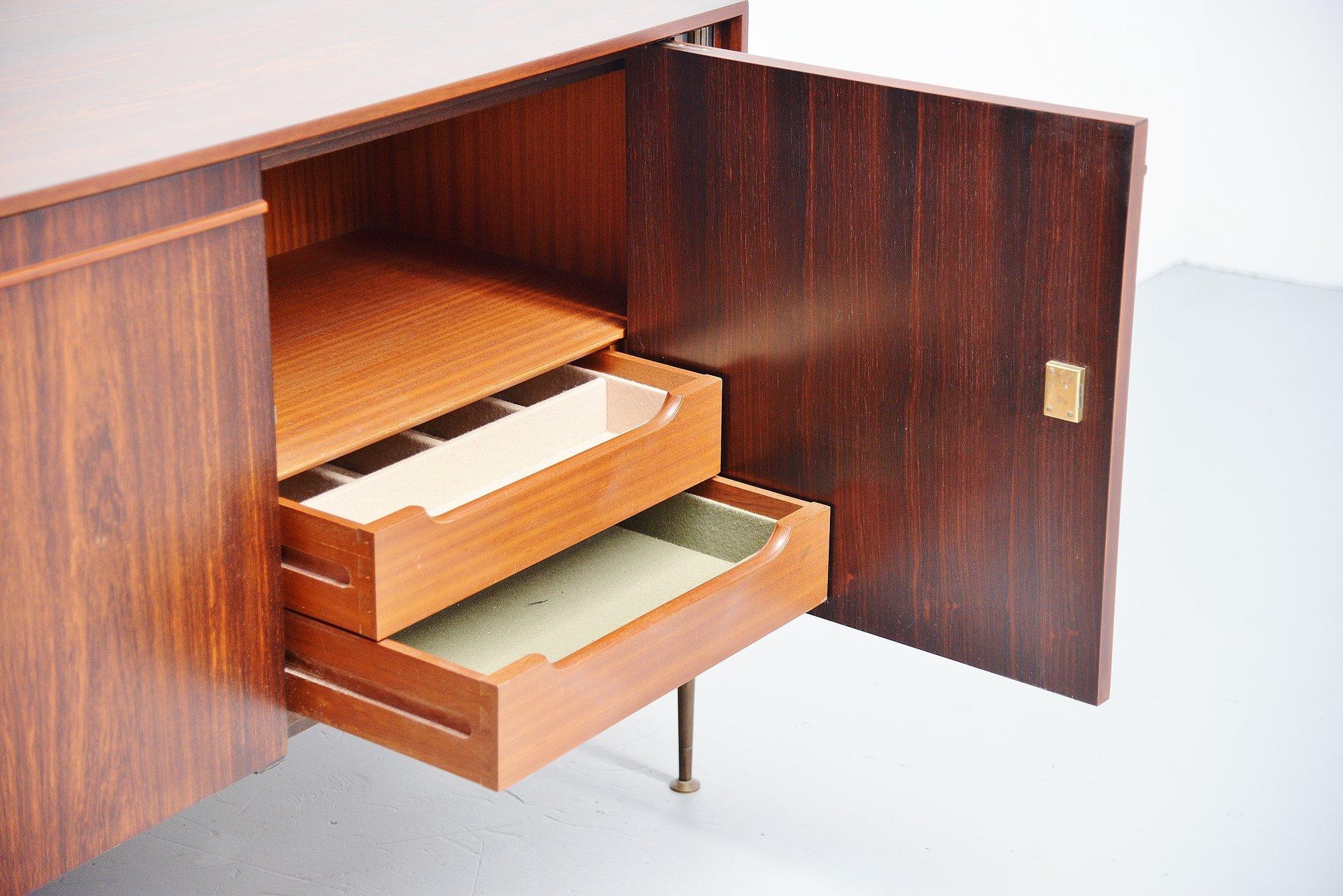 Brass Rosewood Post Art Deco Sideboard Holland, 1950