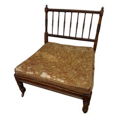 Antique Rosewood Regency Low Spindle Back Fire Chair on Casters & Horsehair Cushions