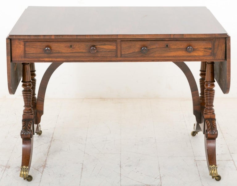 Rosewood Regency Sofa Table, Antique Extending Drop Leaf For Sale at