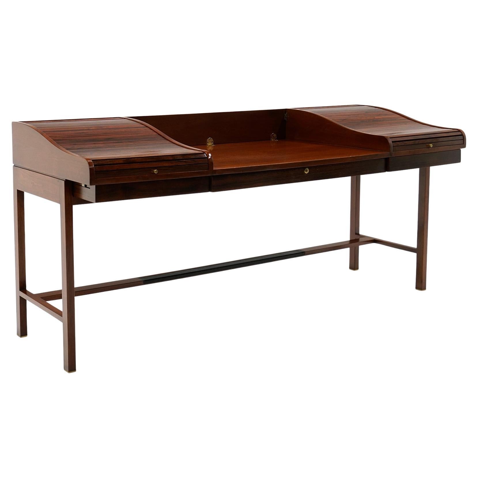 Rosewood Roll top Desk by Edward Wormley for Dunbar Model 452. All Original For Sale