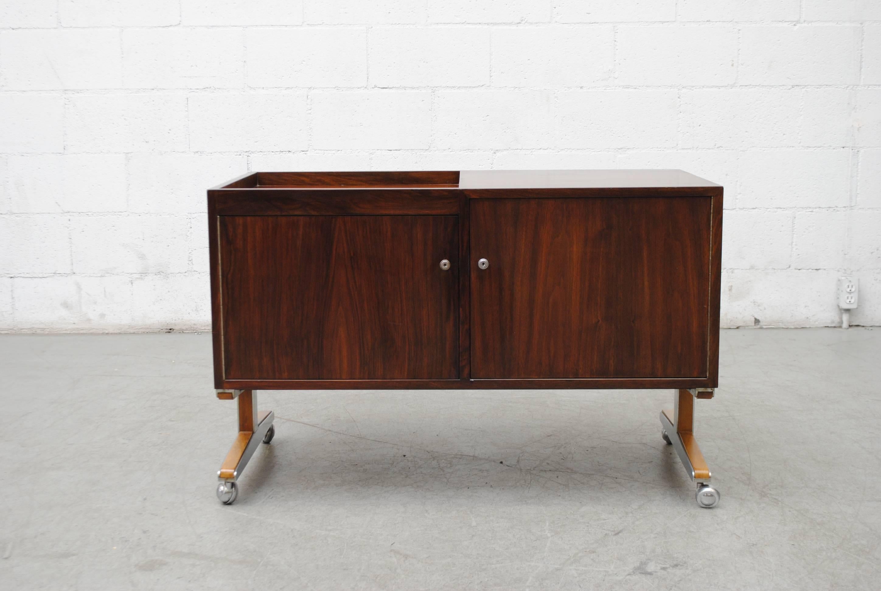 Mid-Century Modern Rosewood Rolling Entertainment Cart