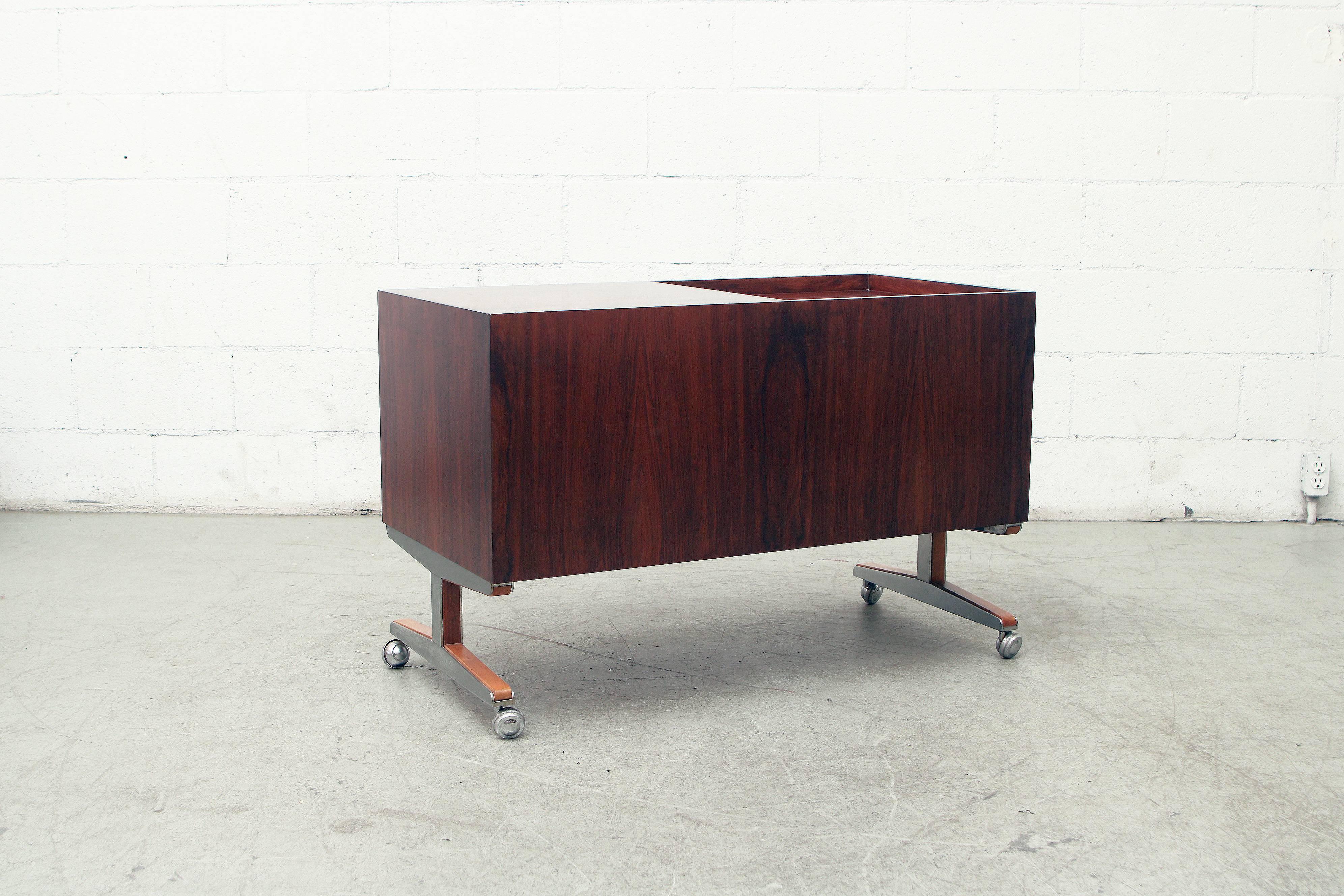 Mid-20th Century Rosewood Rolling Entertainment Cart