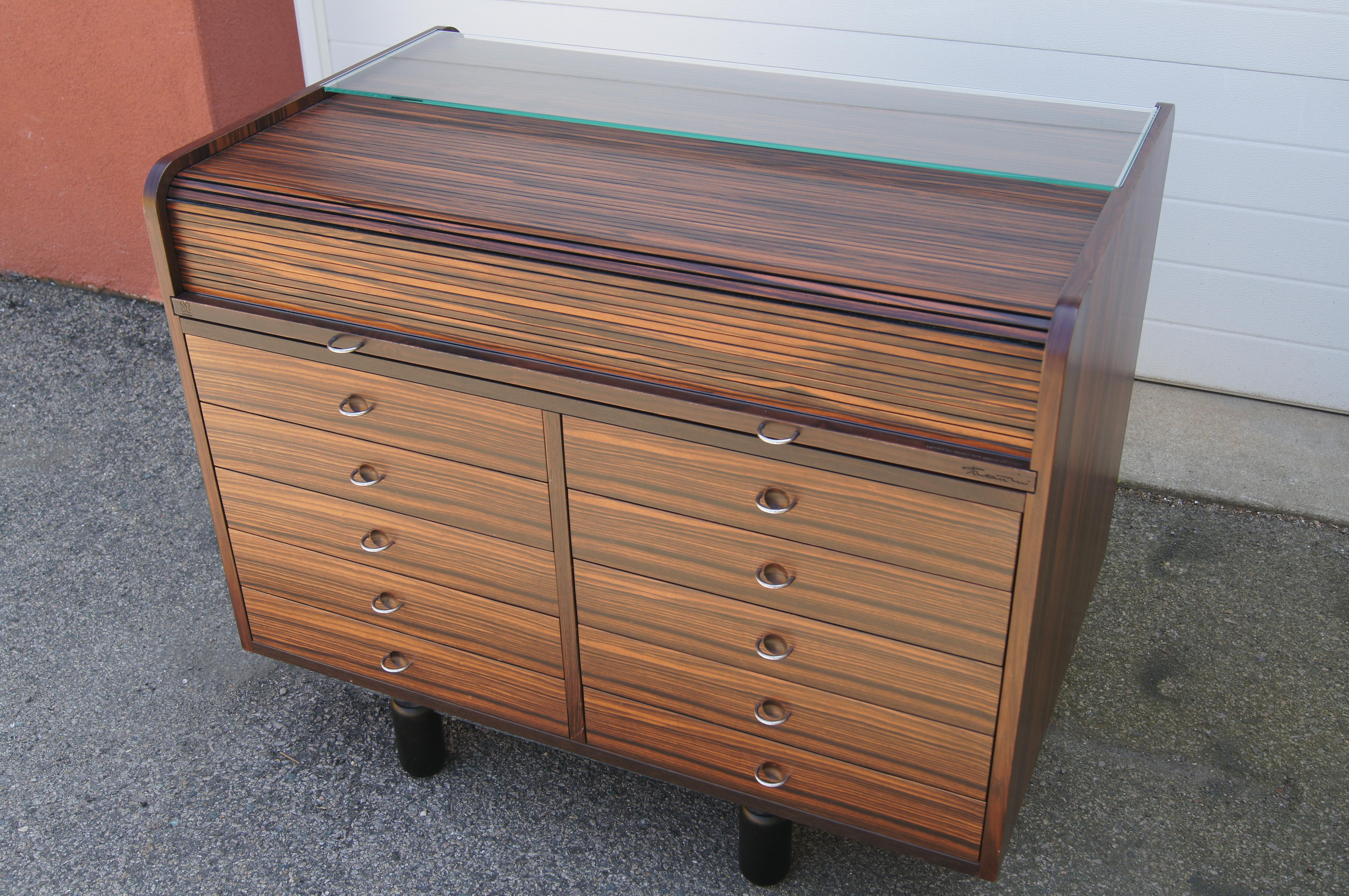Mid-Century Modern Rosewood Rolltop Desk/Cabinet, Model 804, by Gianfranco Frattini for Bernini For Sale