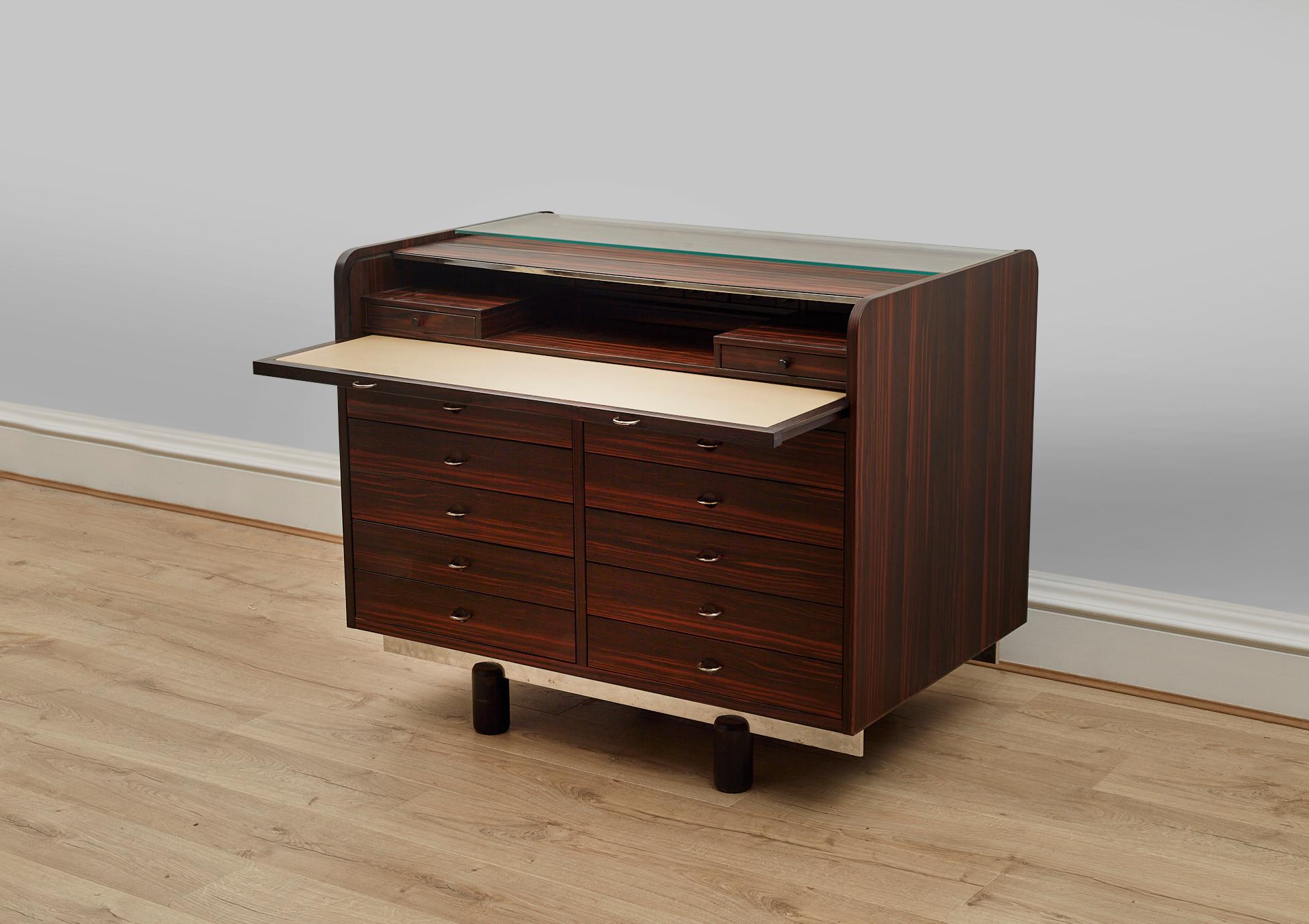 Mid-Century Modern Rosewood Rolltop Desk, Storage Cabinet by Gianfranco Frattini 1960s