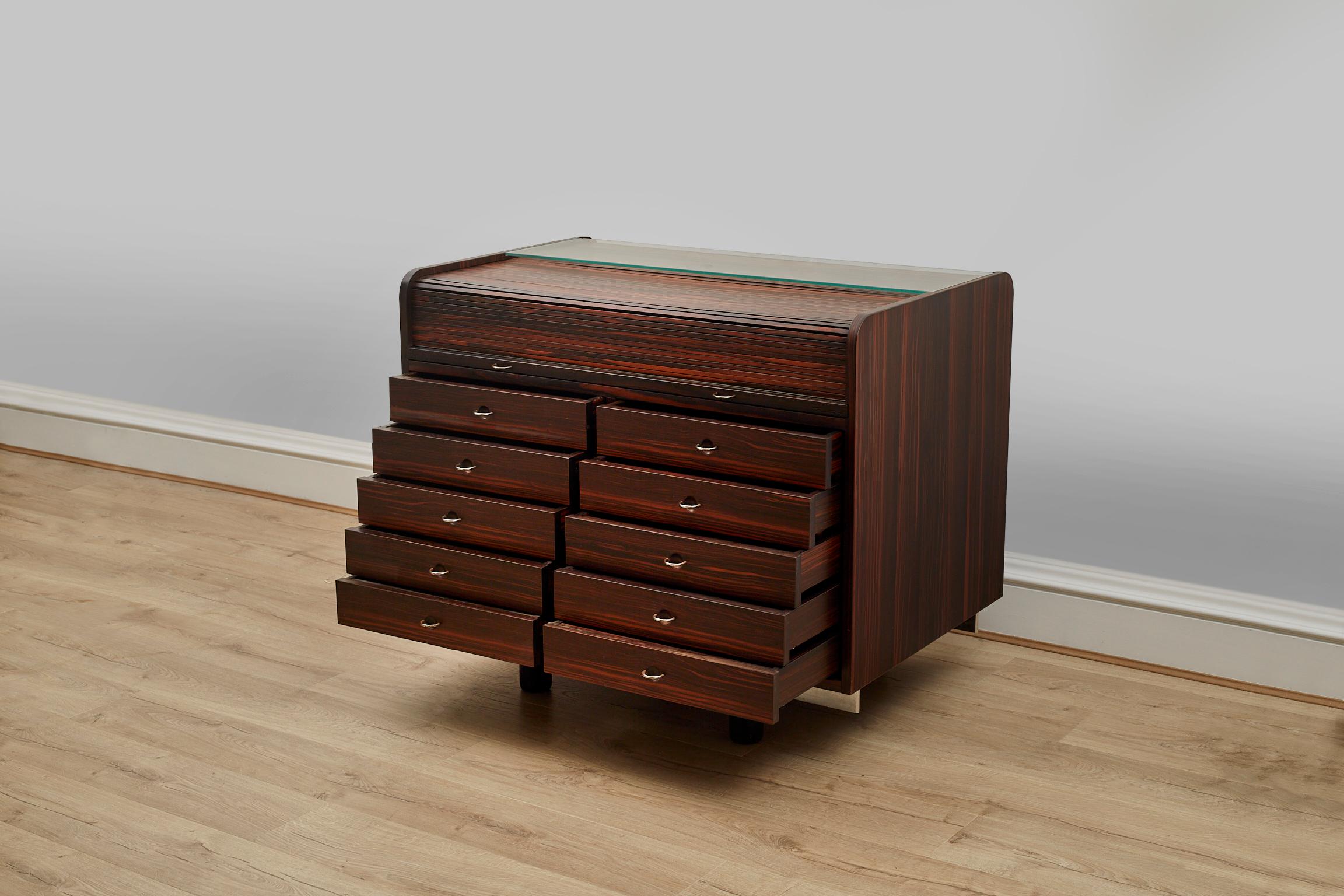 Rosewood Rolltop Desk, Storage Cabinet by Gianfranco Frattini 1960s In Good Condition In London, GB