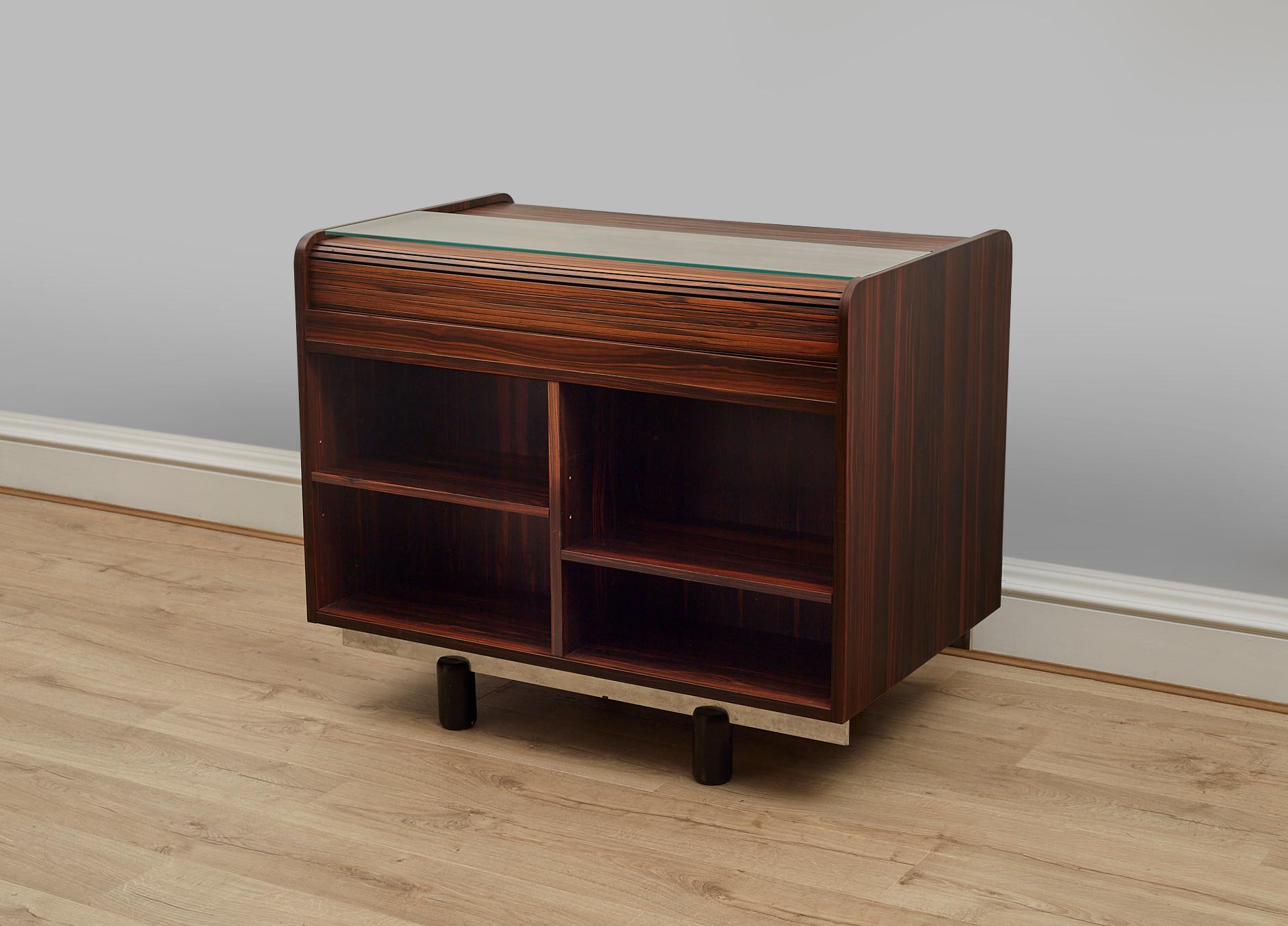Mid-20th Century Rosewood Rolltop Desk, Storage Cabinet by Gianfranco Frattini 1960s