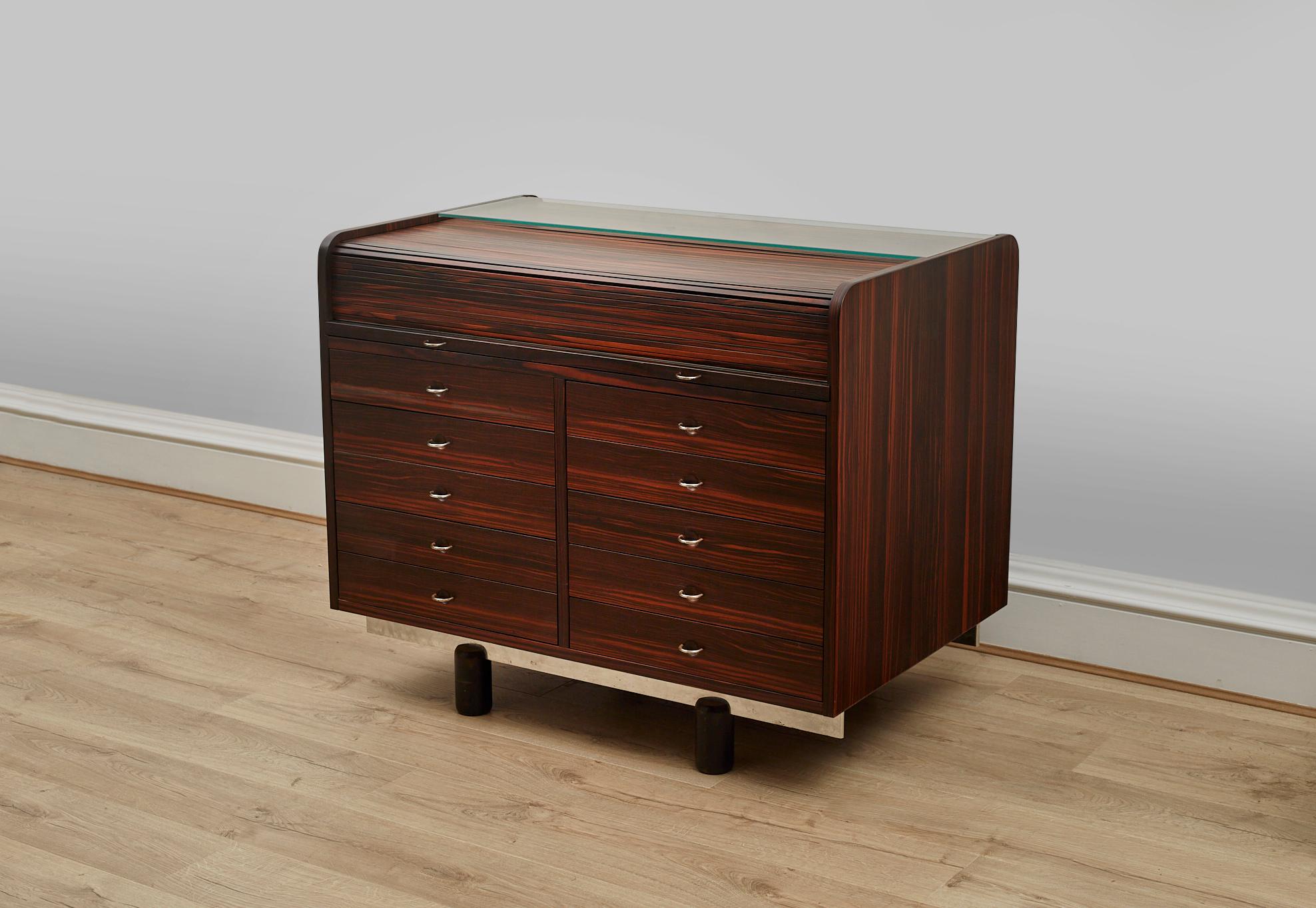 Rosewood Rolltop Desk, Storage Cabinet by Gianfranco Frattini 1960s 1