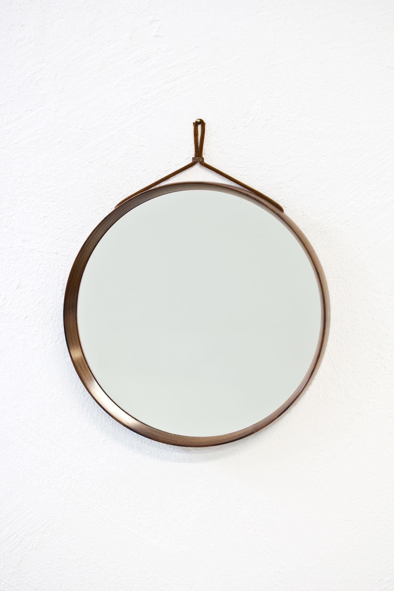 Scandinavian Modern Rosewood Round Wall Mirror by Luxus, Sweden