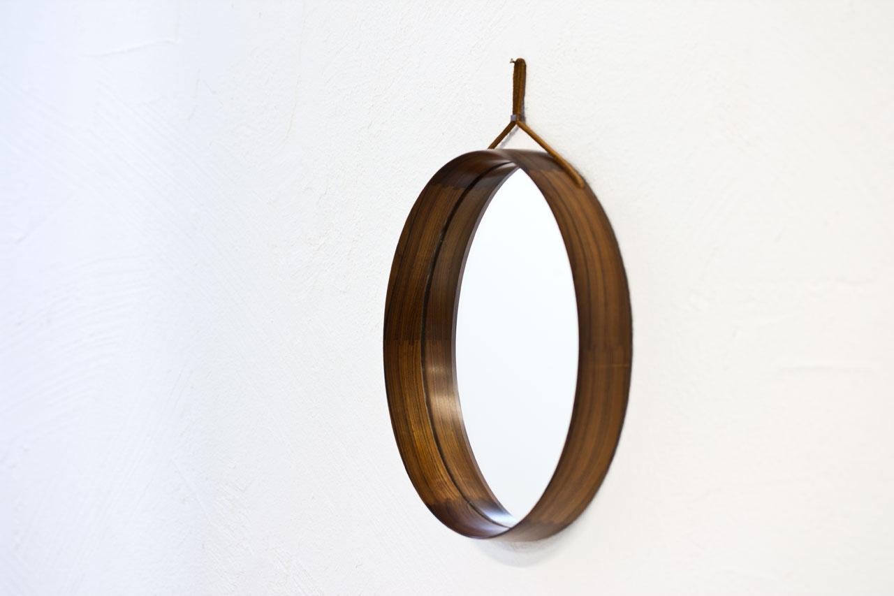 Swedish Rosewood Round Wall Mirror by Luxus, Sweden