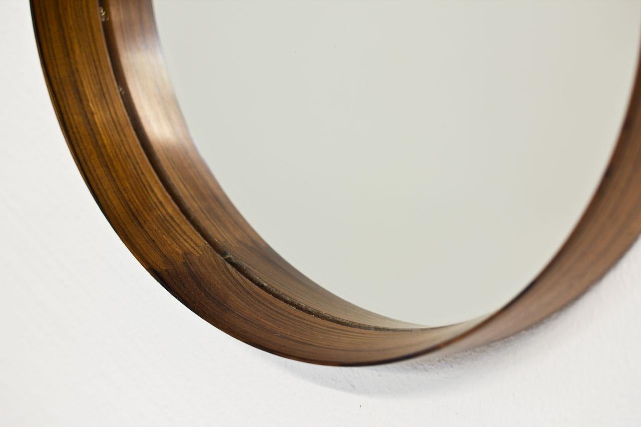 Rosewood Round Wall Mirror by Luxus, Sweden 1