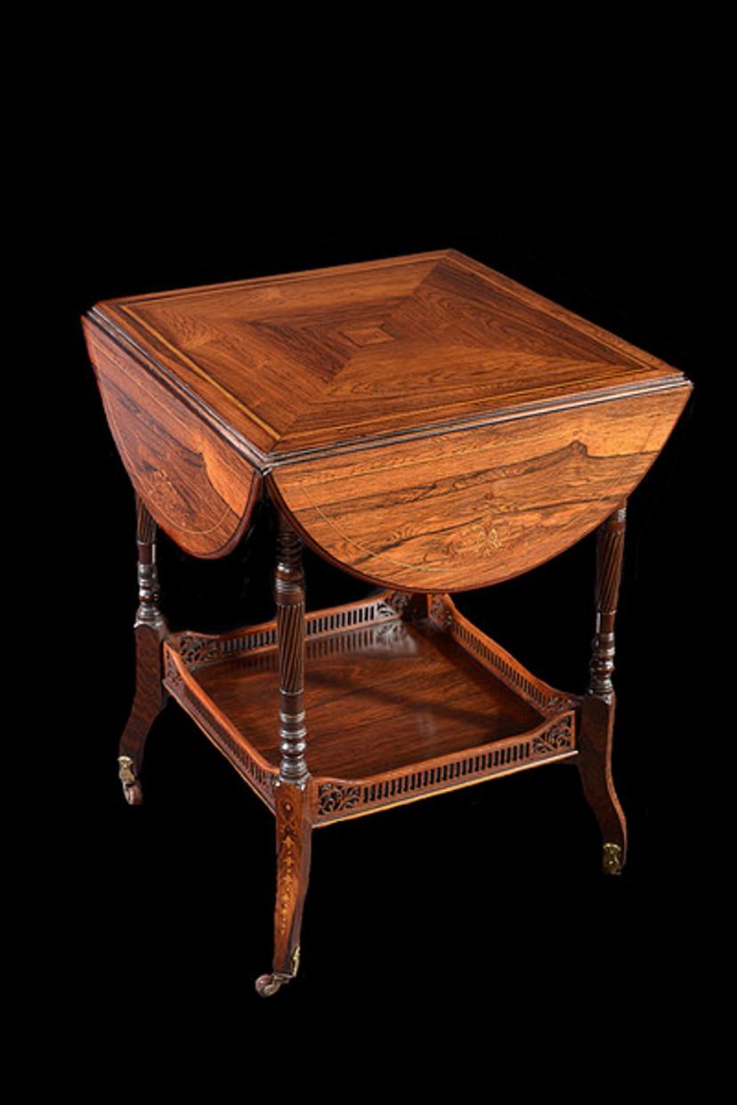 Edwardian Rosewood & Satinwood Inlaid Occasional Table with Four Drop Flaps For Sale