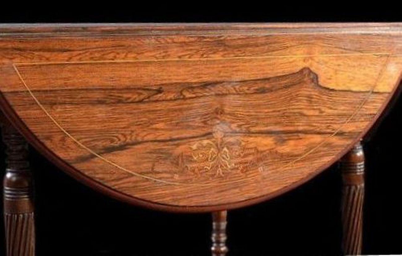 English Rosewood & Satinwood Inlaid Occasional Table with Four Drop Flaps For Sale