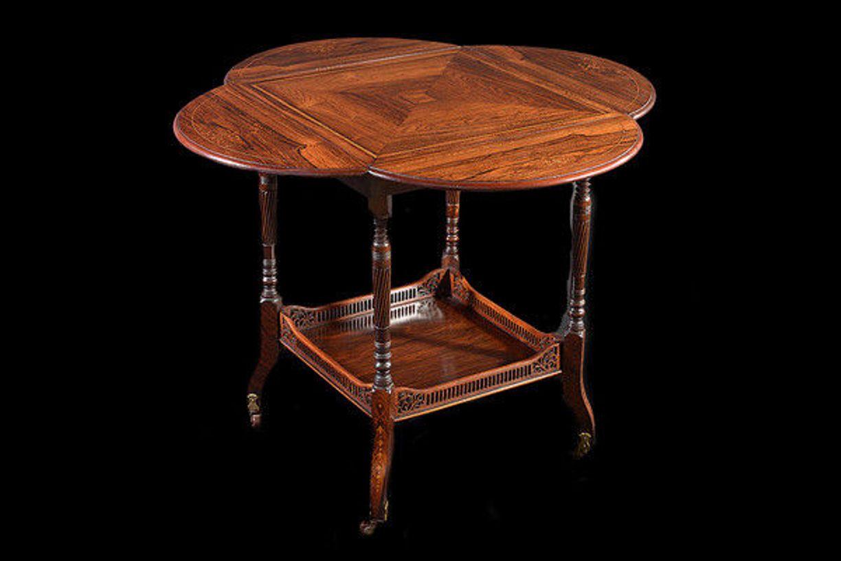 Inlay Rosewood & Satinwood Inlaid Occasional Table with Four Drop Flaps For Sale