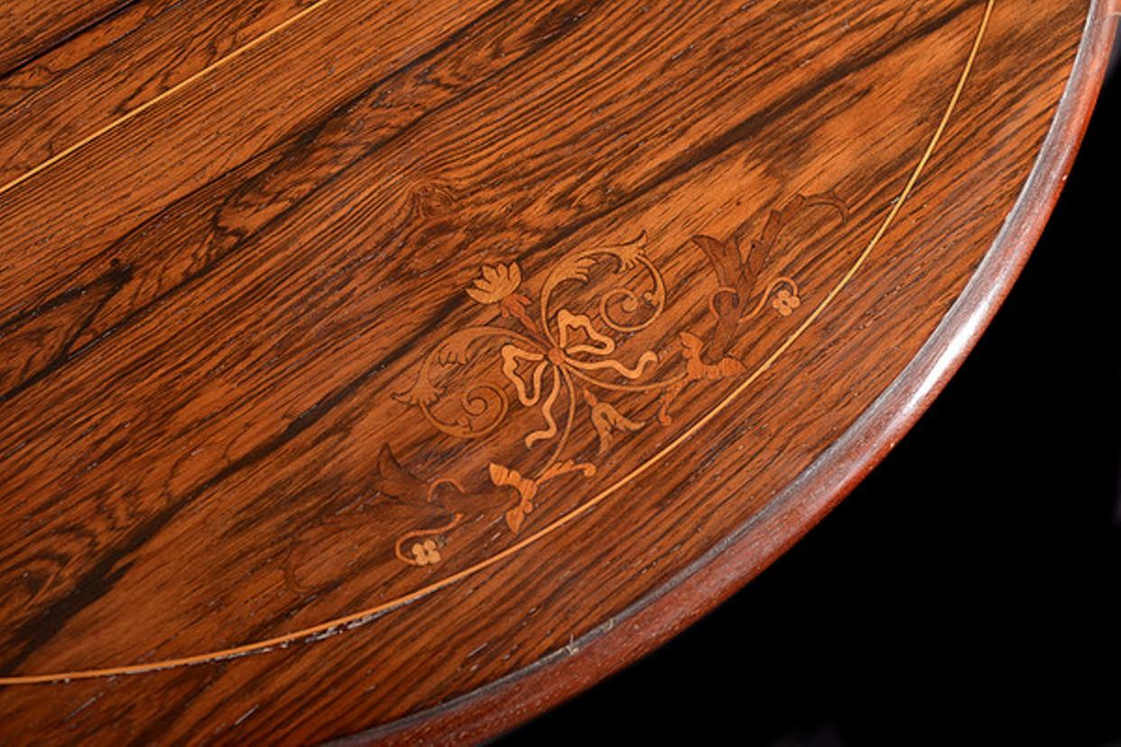 Rosewood & Satinwood Inlaid Occasional Table with Four Drop Flaps In Good Condition For Sale In Hemel Hempstead, Hertfordshire