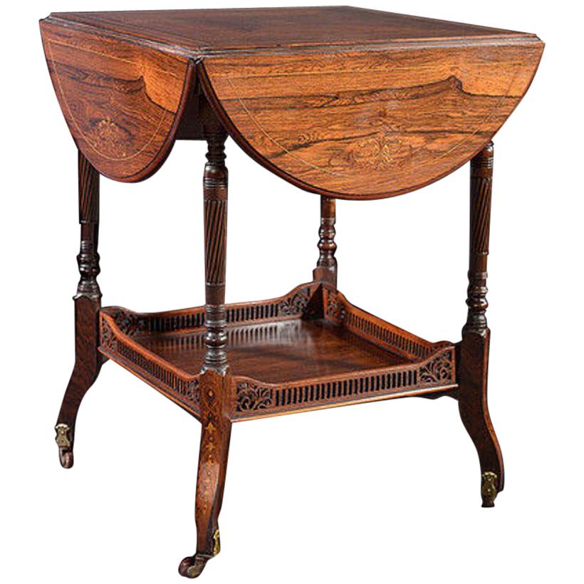 Rosewood & Satinwood Inlaid Occasional Table with Four Drop Flaps For Sale
