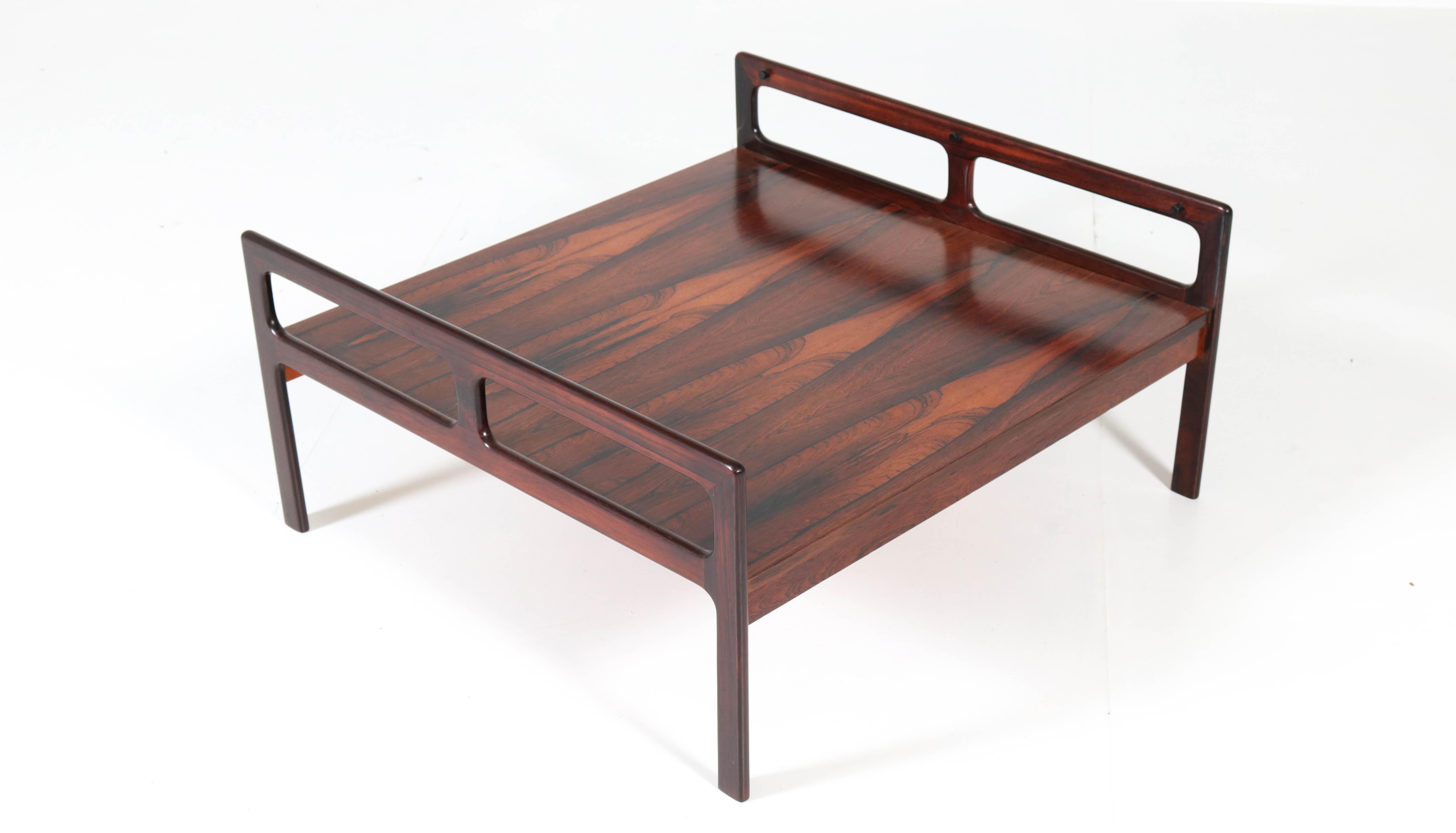 Rosewood Scandinavian Mid-Century Modern Coffee Table with Glass Top, 1960s 7