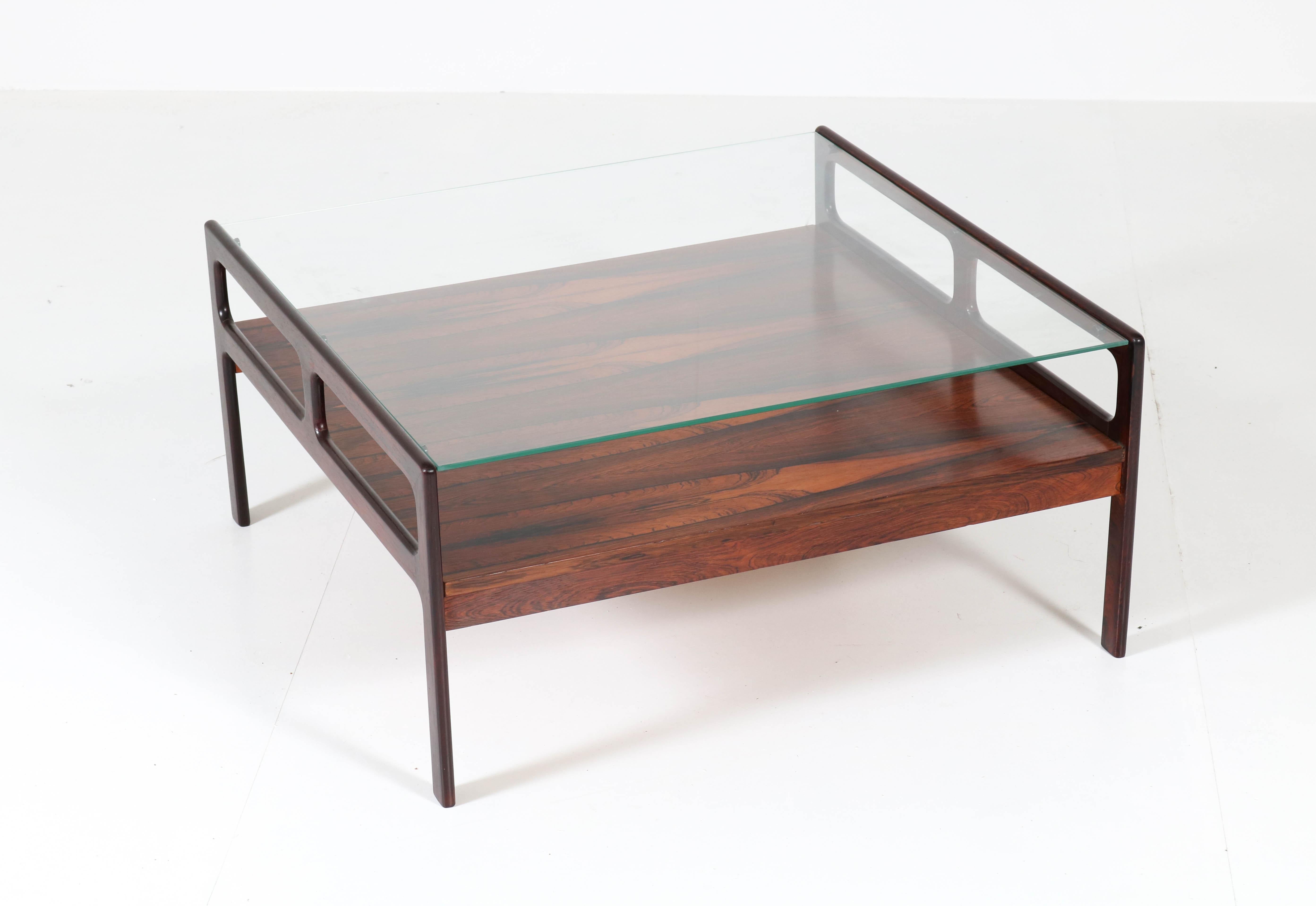 Mid-20th Century Rosewood Scandinavian Mid-Century Modern Coffee Table with Glass Top, 1960s