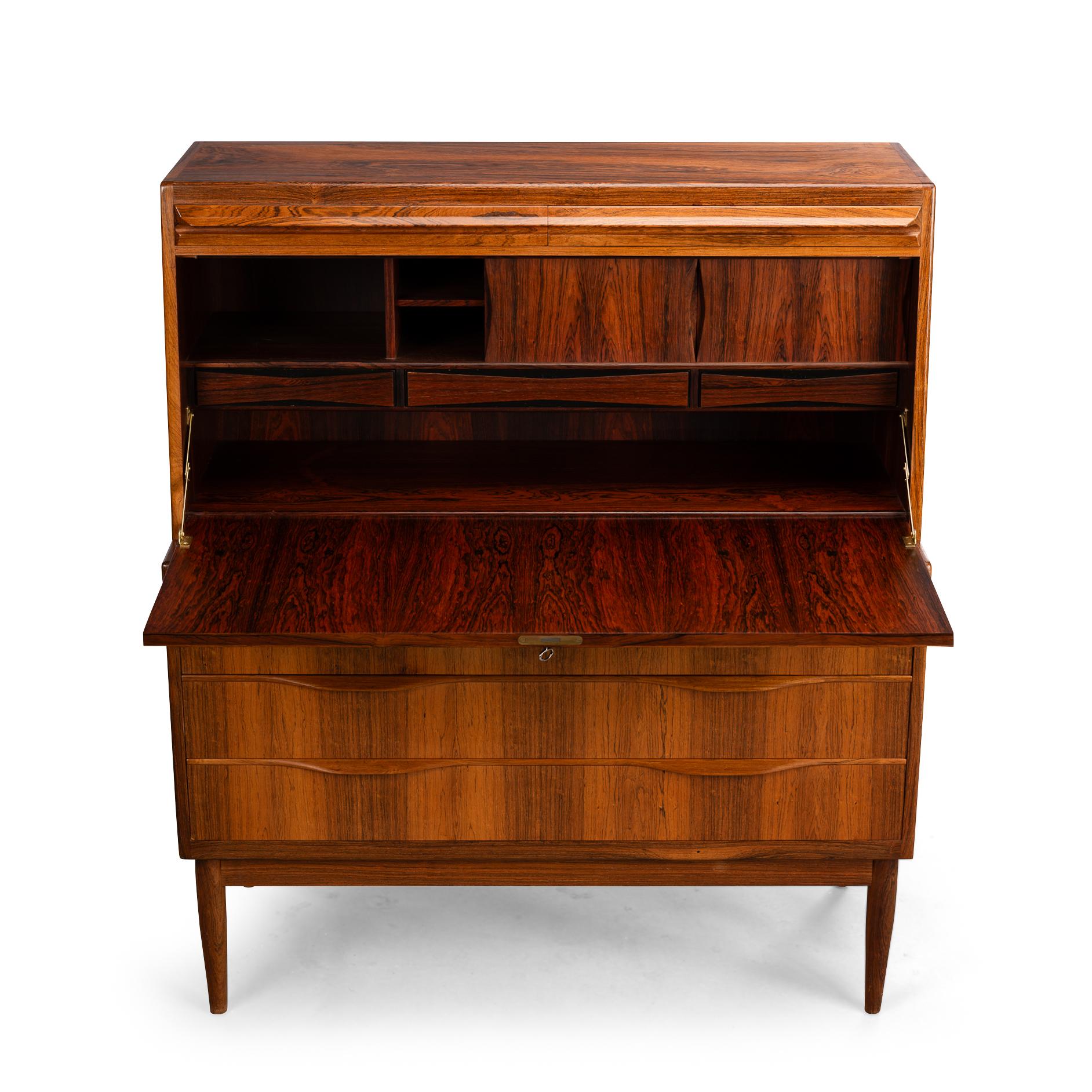 Rosewood Secretaire by Erling Torvits for Klim Mobelfabrik, 1960s In Good Condition For Sale In Elshout, NL